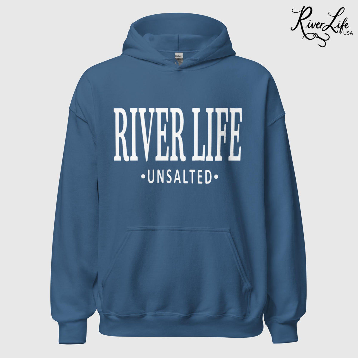 River Life - Unsalted | Unisex Pullover Hoodie-Heather Indigo-River Life USA