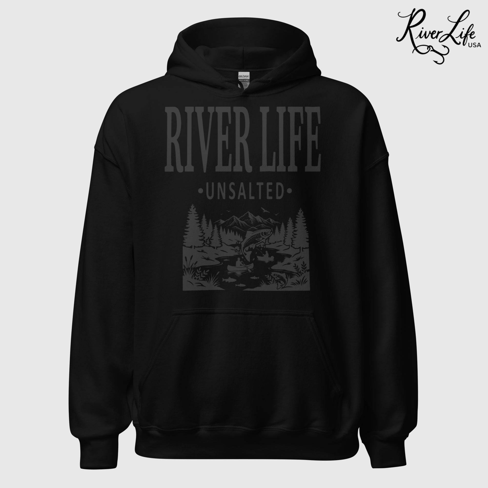 River Life - Unsalted | Unisex Pullover Hoodie-Black-River Life USA