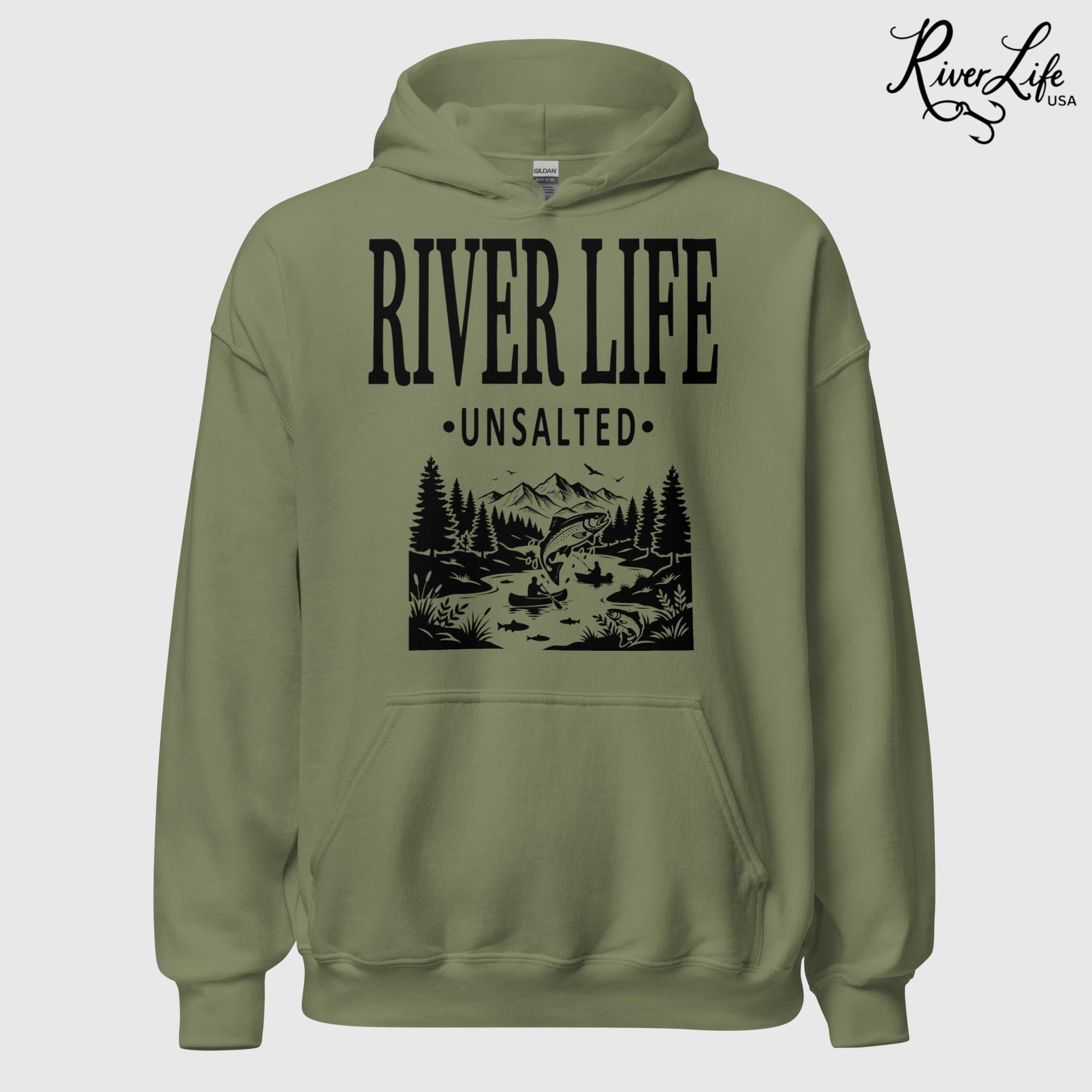 River Life - Unsalted | Unisex Pullover Hoodie-Military Green-River Life USA