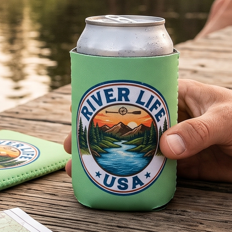 RIver Life USA Circle Logo | Can Koozie (Market)-River Life USA