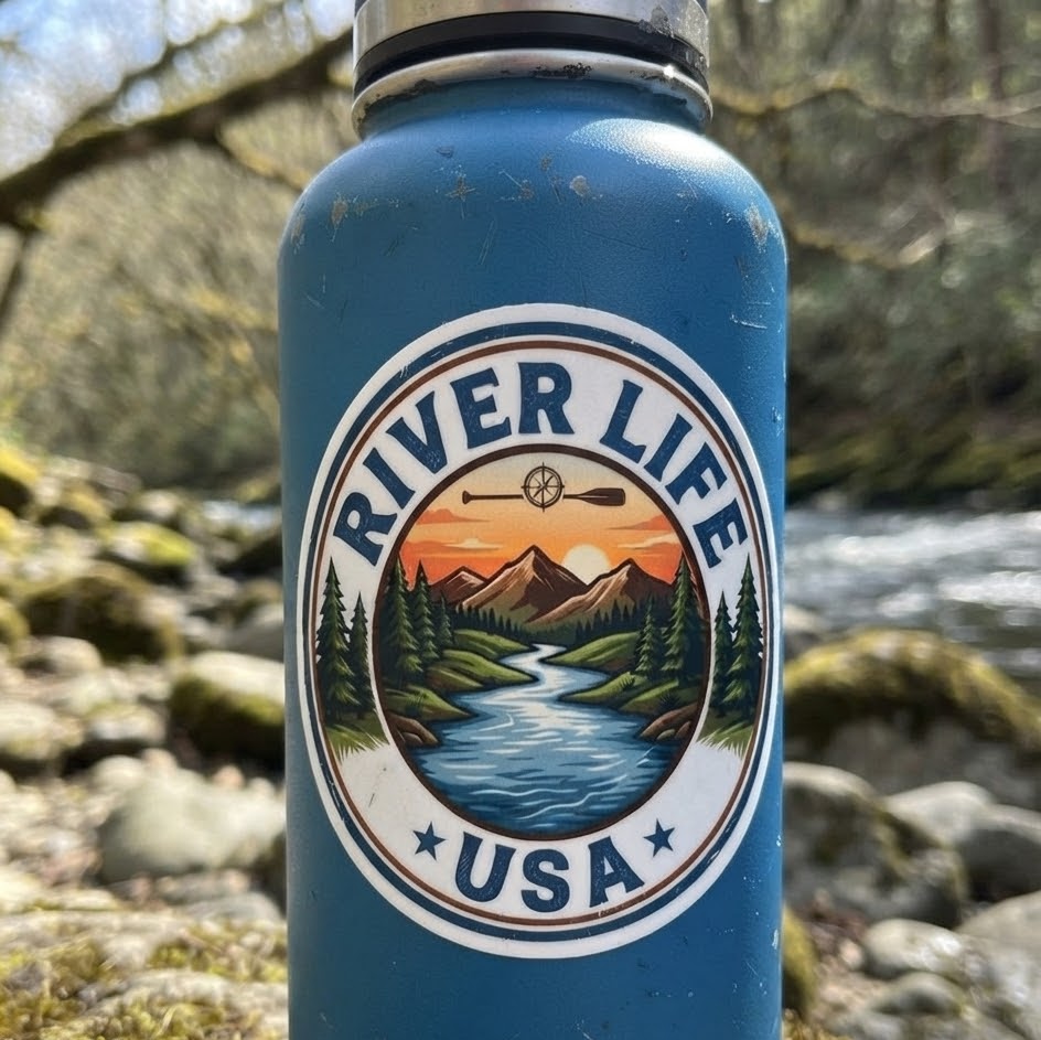 River Life USA Circle Logo | Kiss-cut Vinyl Decals-3″×4″-River Life USA