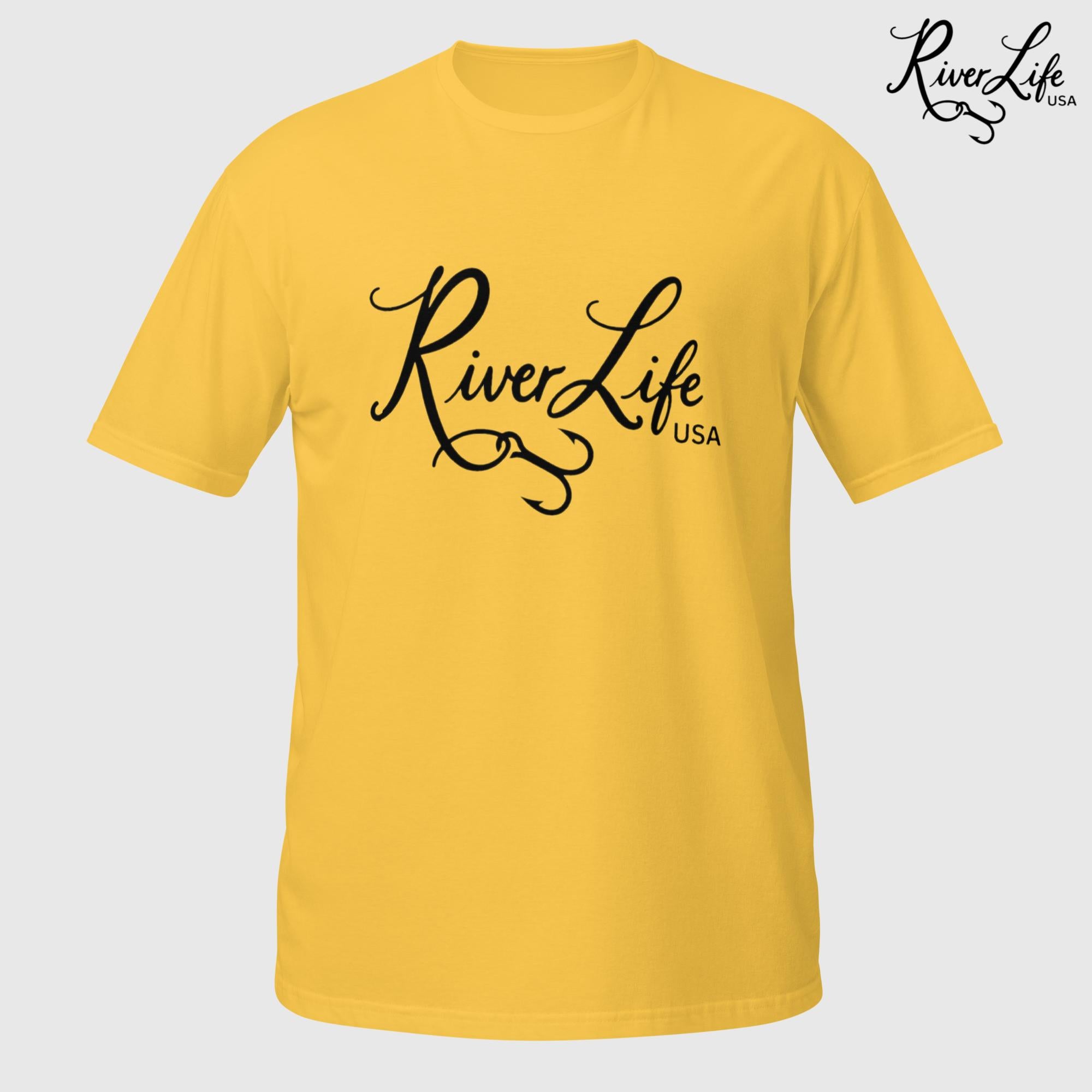 River Life USA Script Logo (black print) | Short-Sleeve Unisex T-Shirt-Daisy-River Life USA