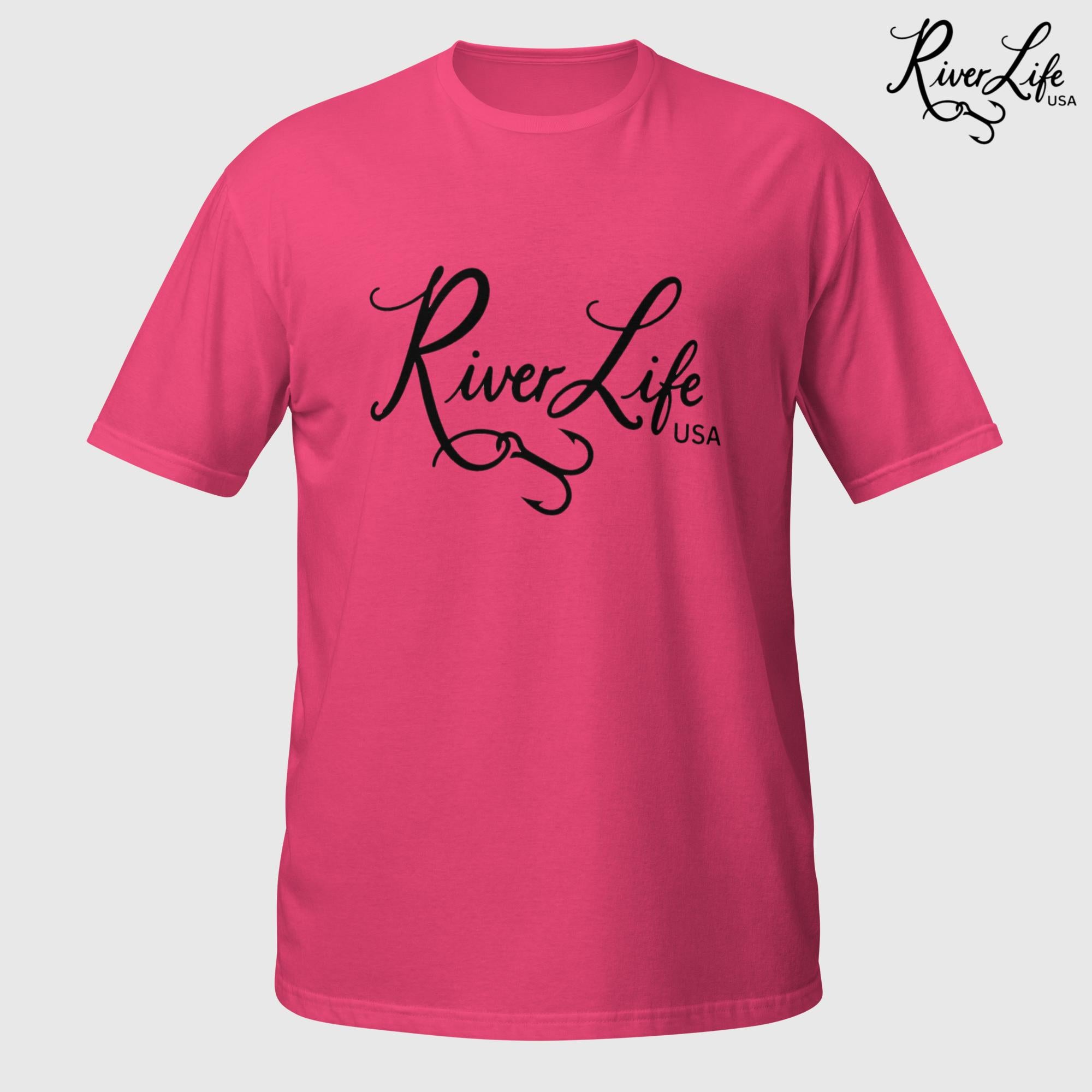 River Life USA Script Logo (black print) | Short-Sleeve Unisex T-Shirt-Heliconia-River Life USA
