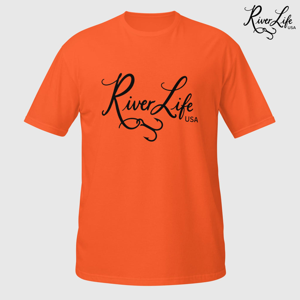 River Life USA Script Logo (black print) | Short-Sleeve Unisex T-Shirt-Orange-River Life USA