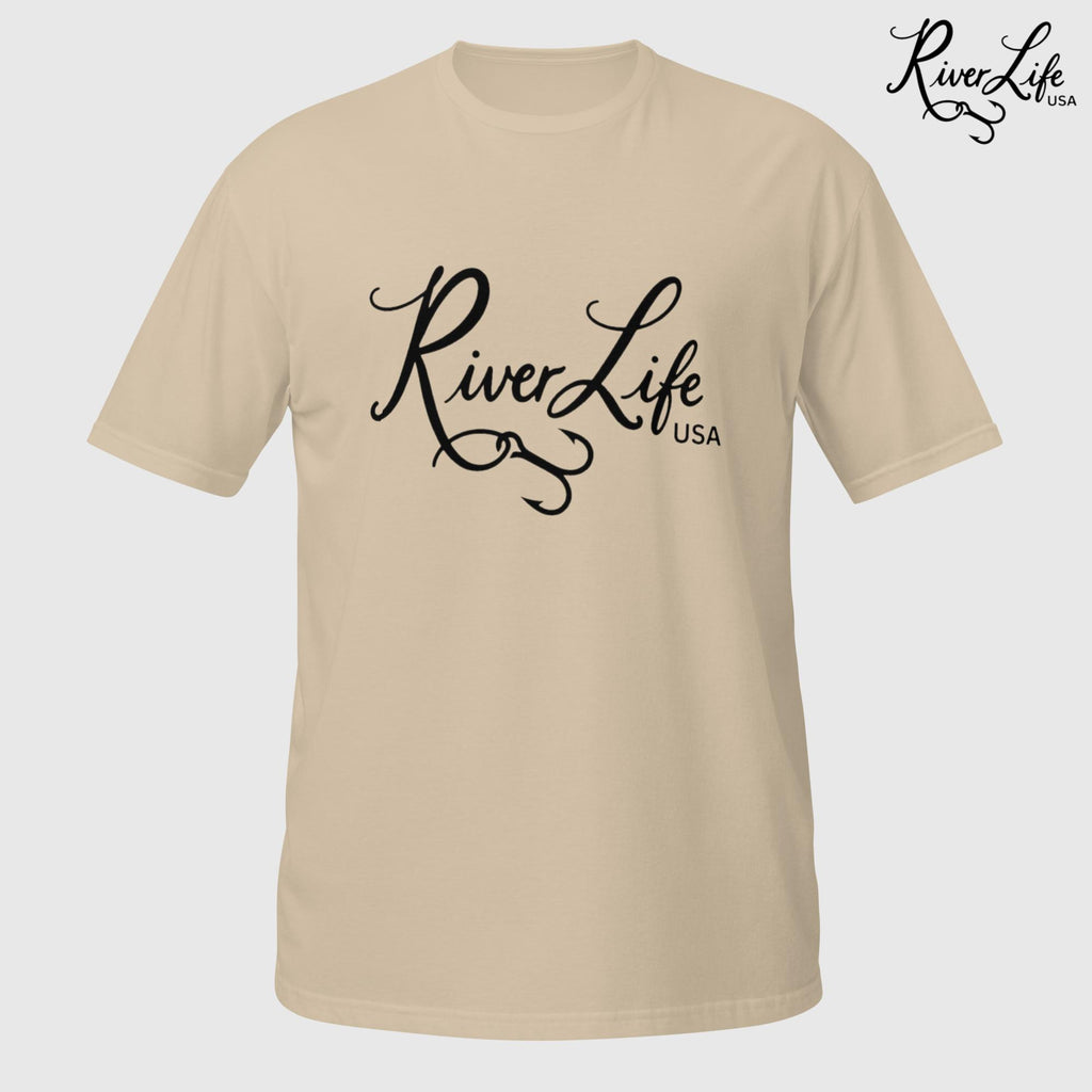 River Life USA Script Logo (black print) | Short-Sleeve Unisex T-Shirt-Sand-River Life USA