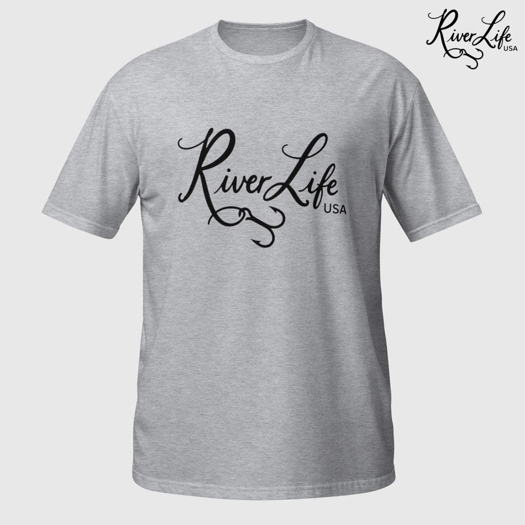 River Life USA Script Logo (black print) | Short-Sleeve Unisex T-Shirt-Sport Grey-River Life USA