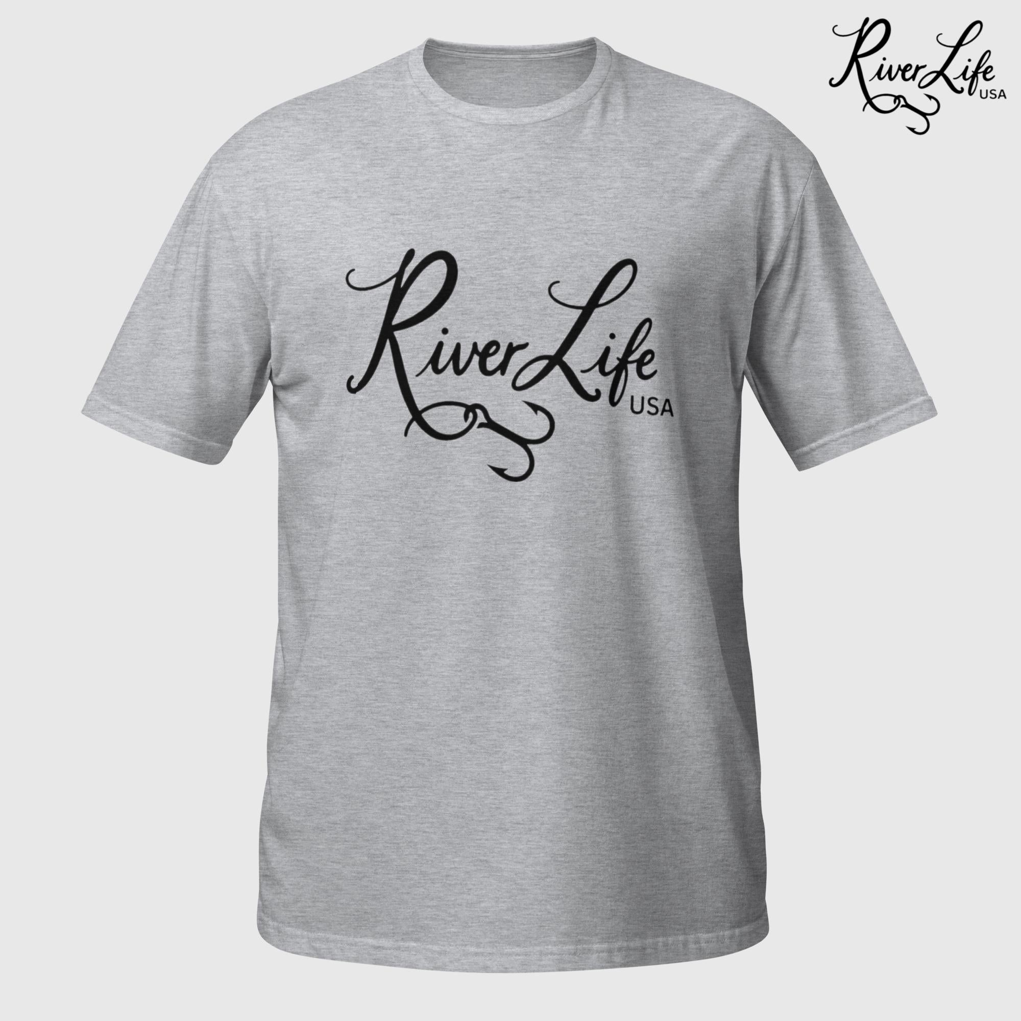 River Life USA Script Logo (black print) | Short-Sleeve Unisex T-Shirt-Sport Grey-River Life USA