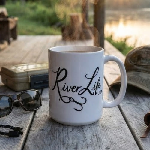 River Life USA Script Logo | Ceramic Coffee Mug-11 oz-River Life USA