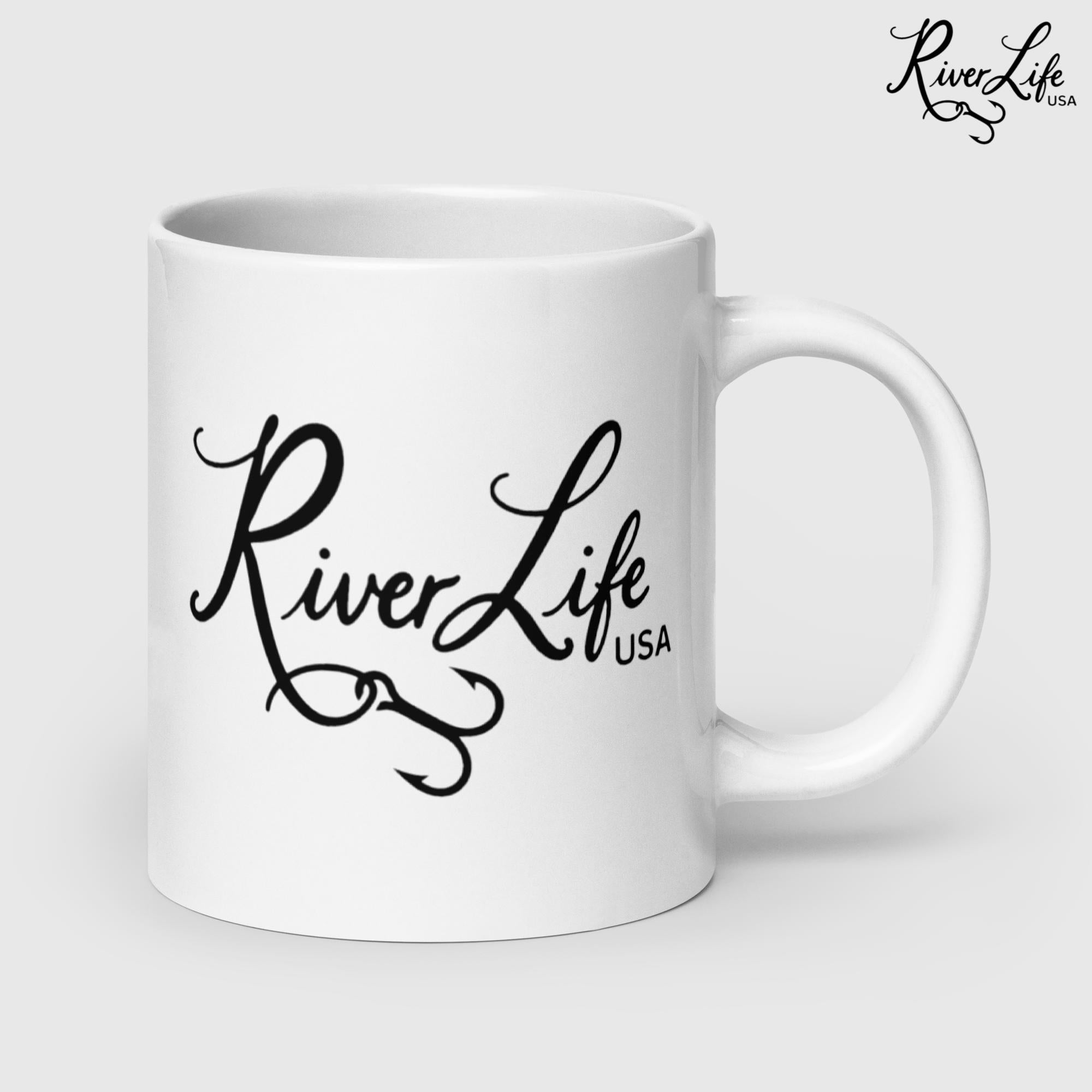 River Life USA Script Logo | Ceramic Coffee Mug-15 oz-River Life USA