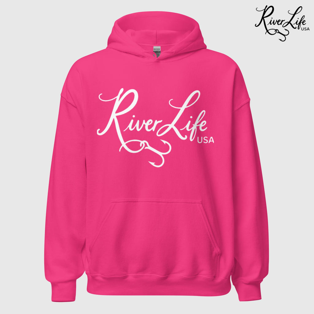 River Life USA Script Logo | Unisex Pullover Hoodie-Heliconia-River Life USA