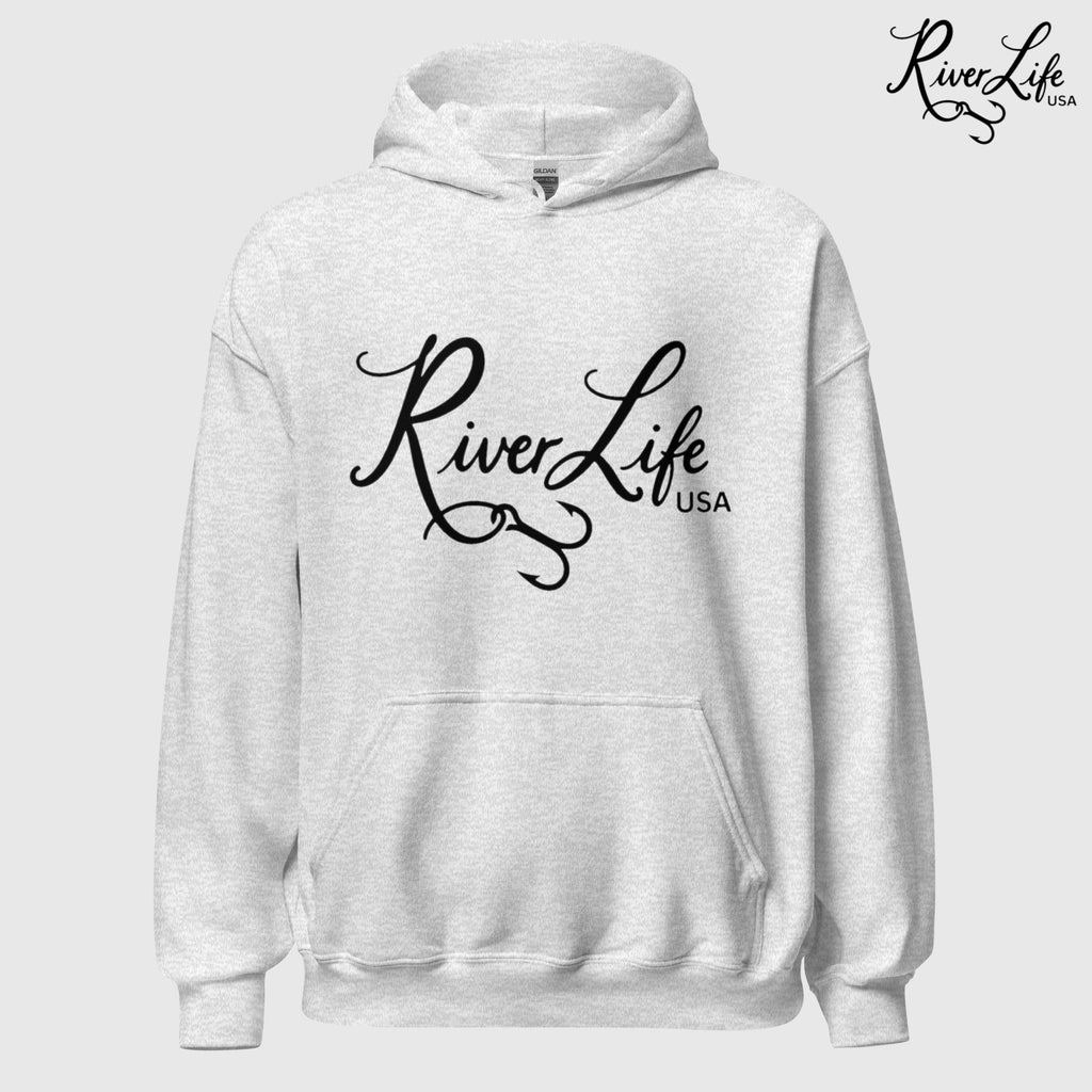 River Life USA Script Logo | Unisex Pullover Hoodie-ash-River Life USA