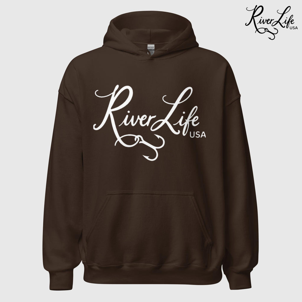 River Life USA Script Logo | Unisex Pullover Hoodie-Dark Chocolate-River Life USA
