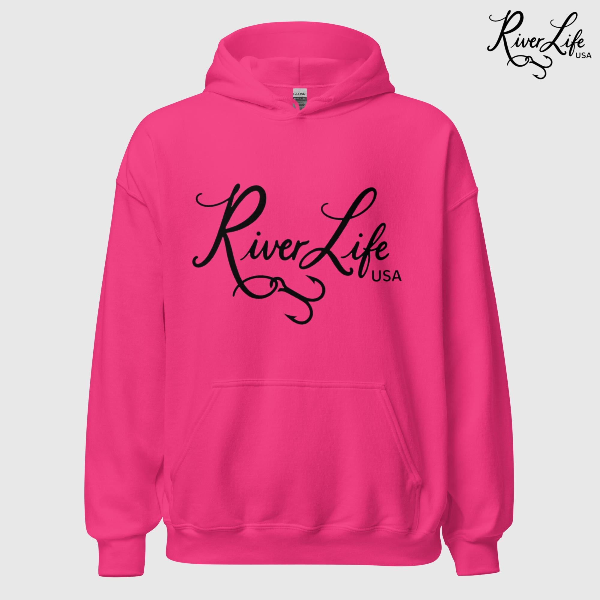 River Life USA Script Logo | Unisex Pullover Hoodie-Heliconia-River Life USA