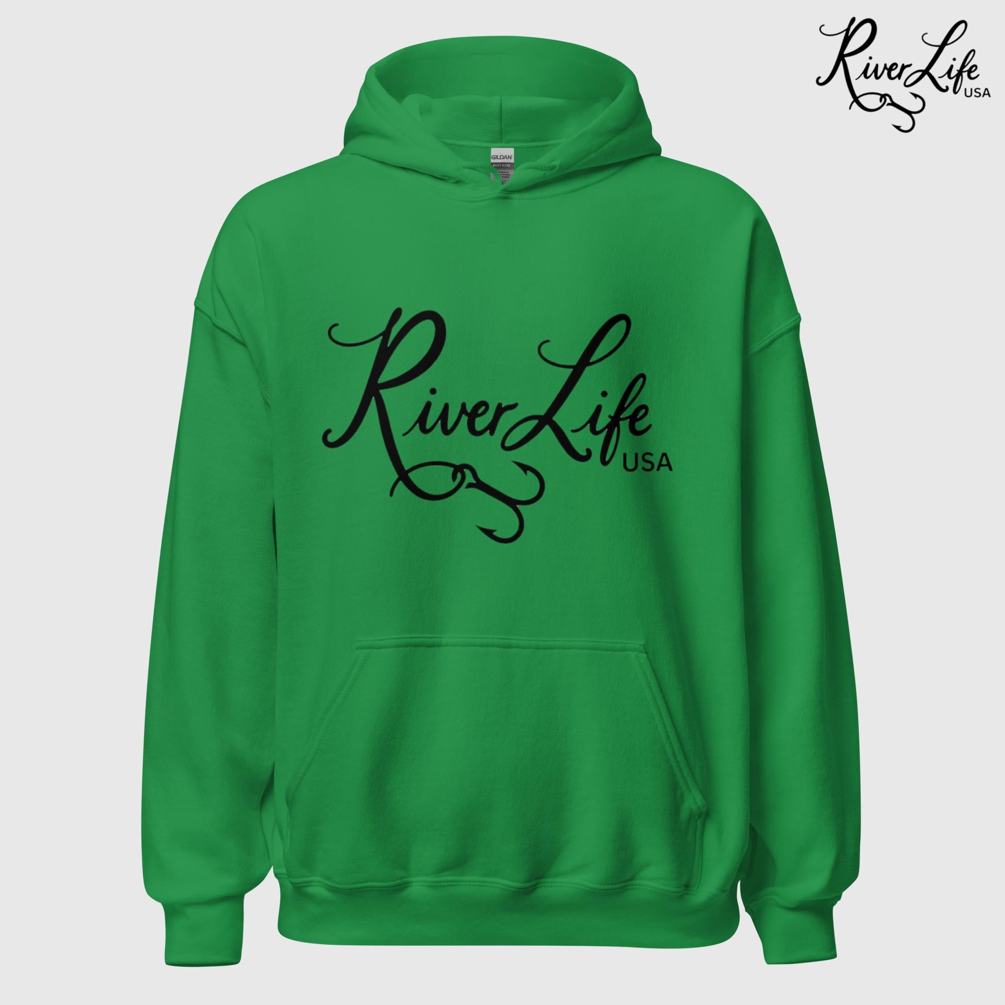 River Life USA Script Logo | Unisex Pullover Hoodie-Irish Green-River Life USA