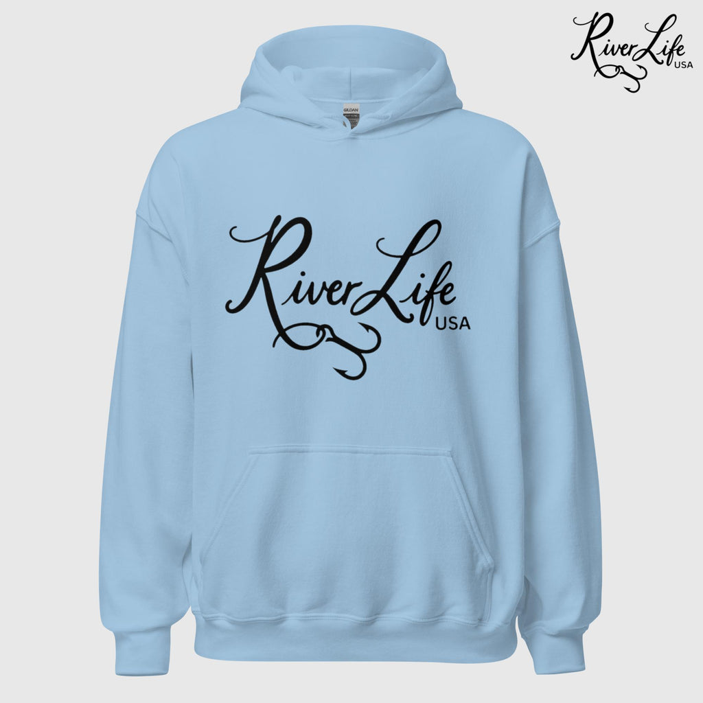 River Life USA Script Logo | Unisex Pullover Hoodie-Light Blue-River Life USA