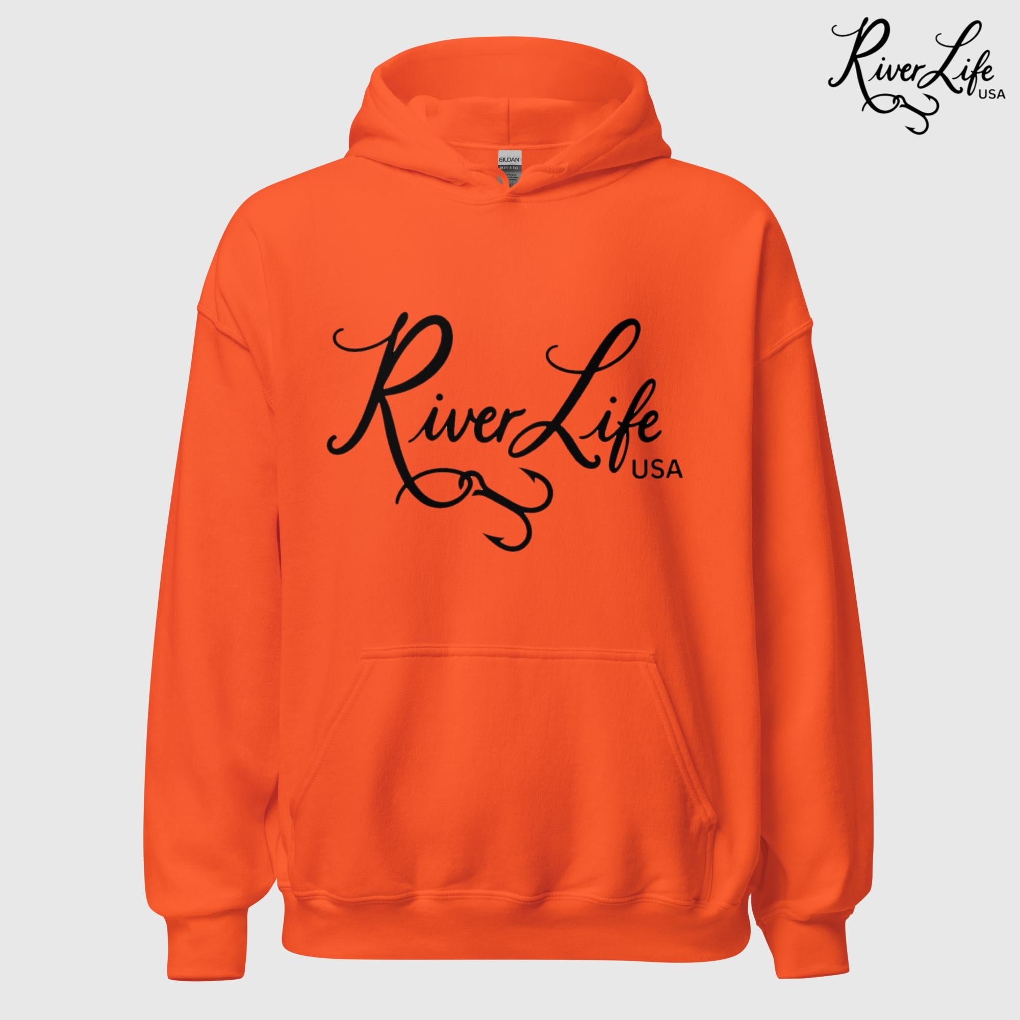 River Life USA Script Logo | Unisex Pullover Hoodie-Orange-River Life USA