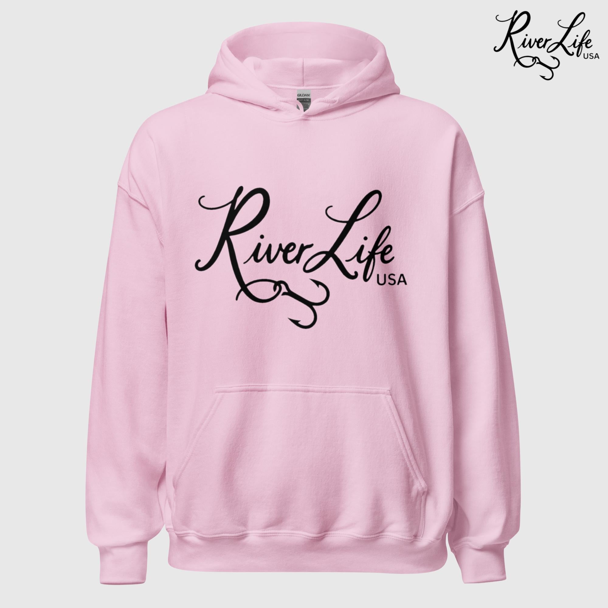 River Life USA Script Logo | Unisex Pullover Hoodie-Pink-River Life USA