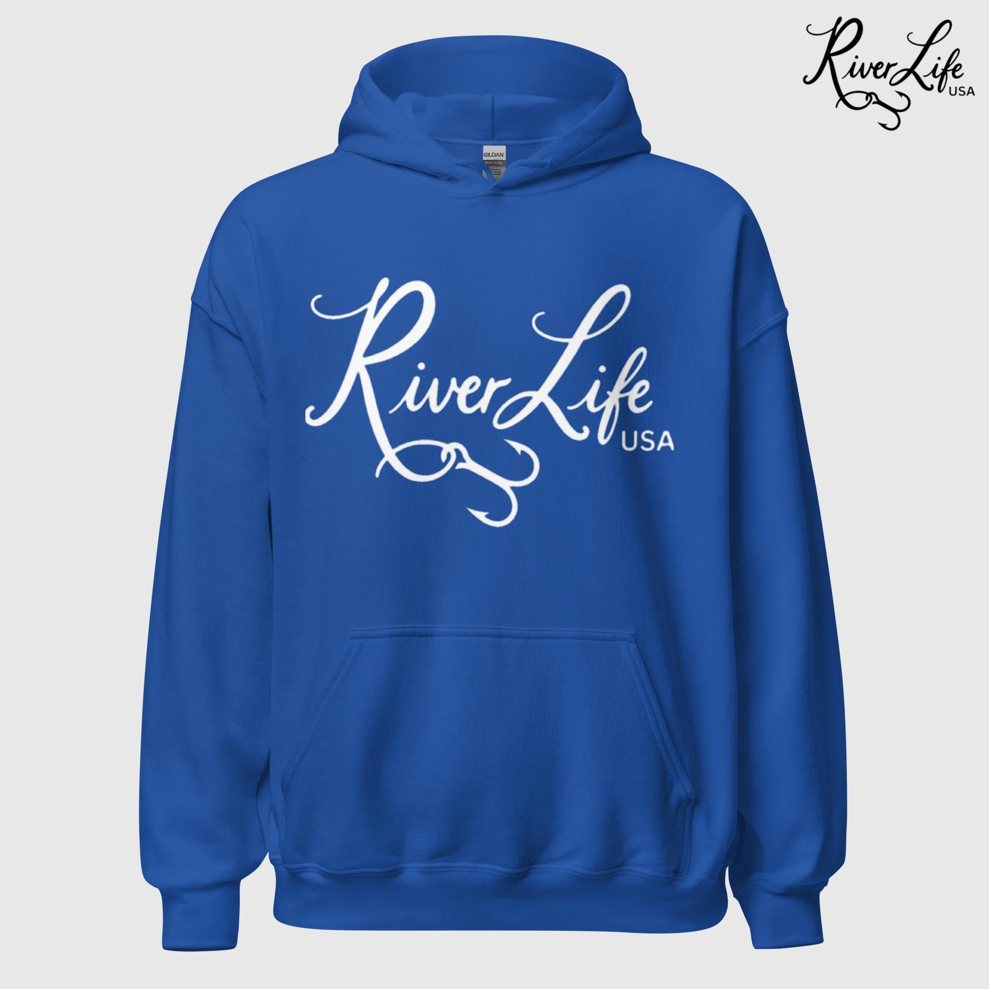River Life USA Script Logo | Unisex Pullover Hoodie-Royal-River Life USA