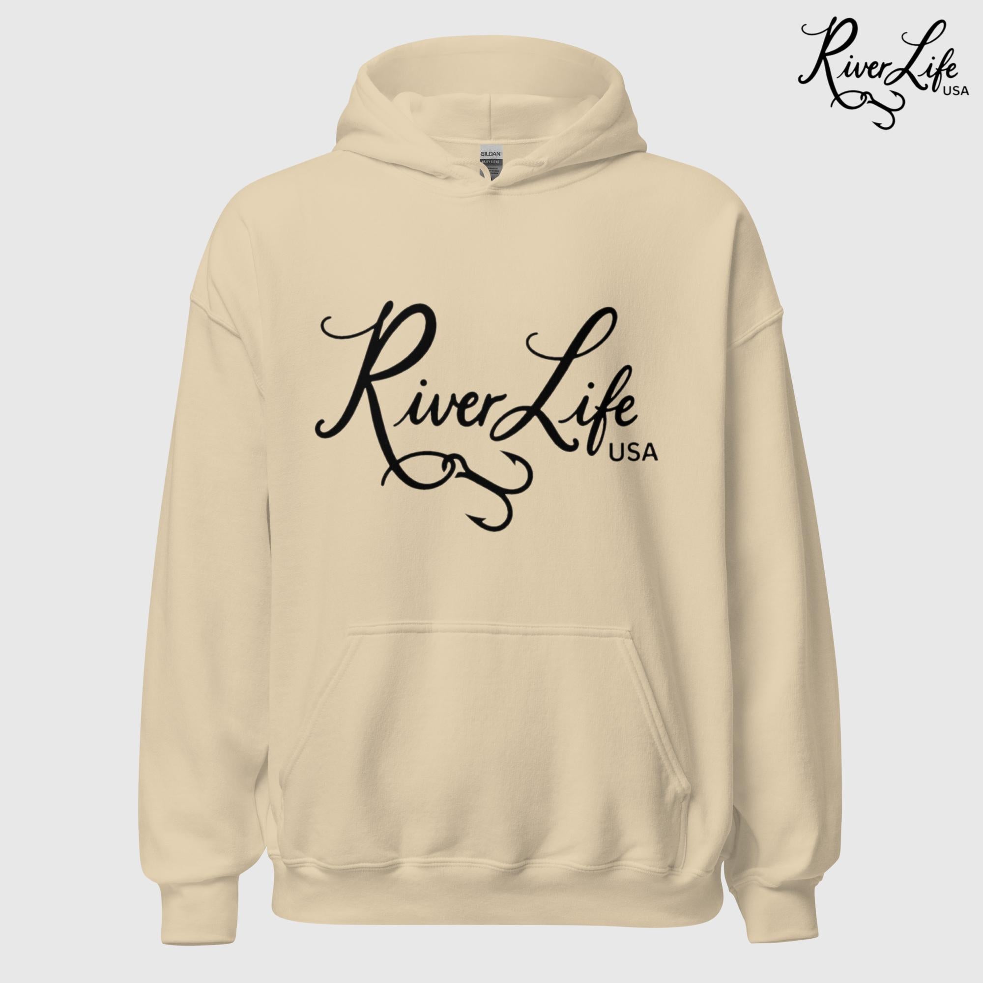 River Life USA Script Logo | Unisex Pullover Hoodie-Sand-River Life USA
