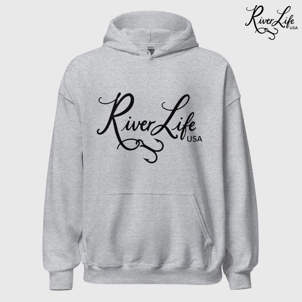 River Life USA Script Logo | Unisex Pullover Hoodie-Sport Grey-River Life USA