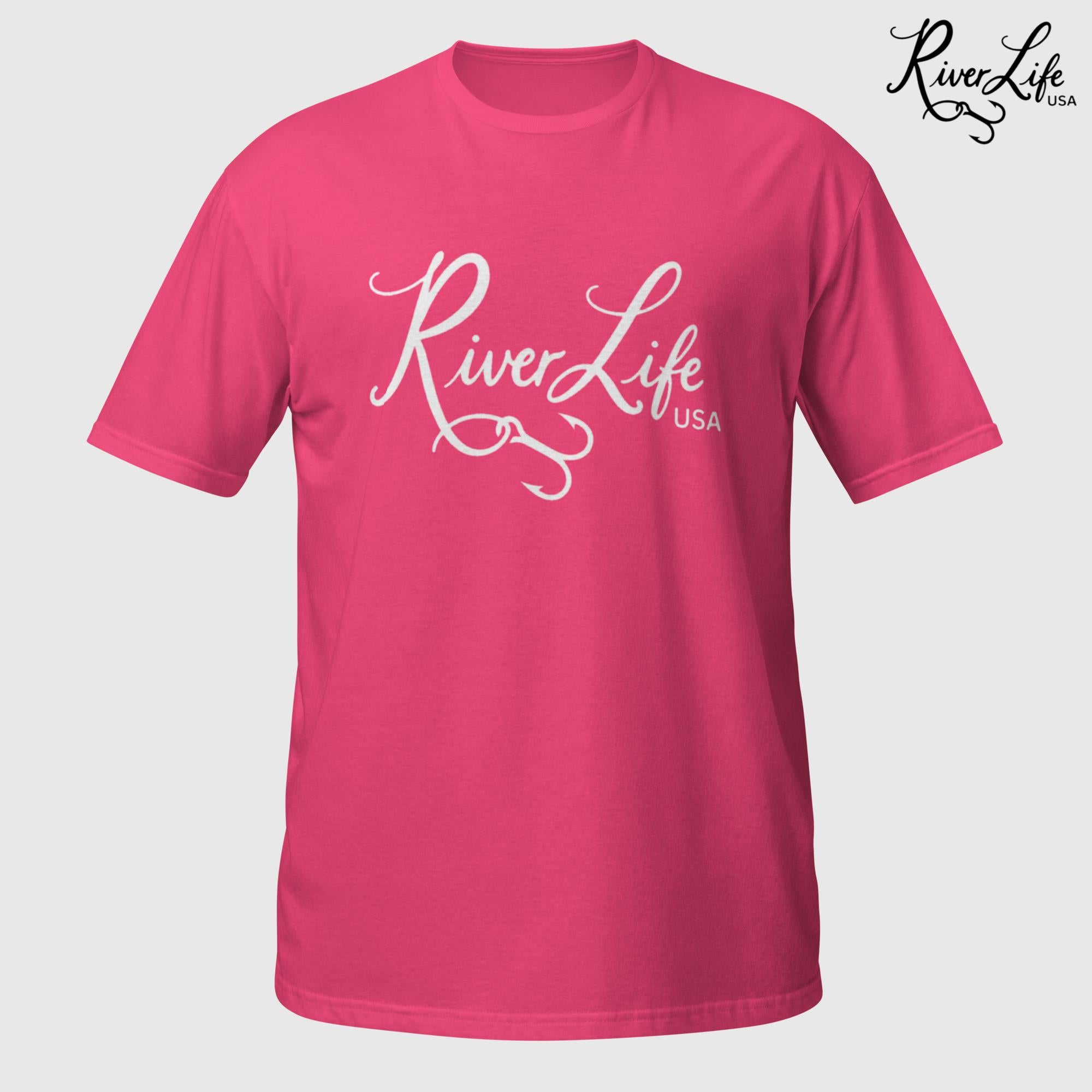 River Life USA Script Logo (white print) | Short-Sleeve Unisex T-Shirt-Heliconia-River Life USA