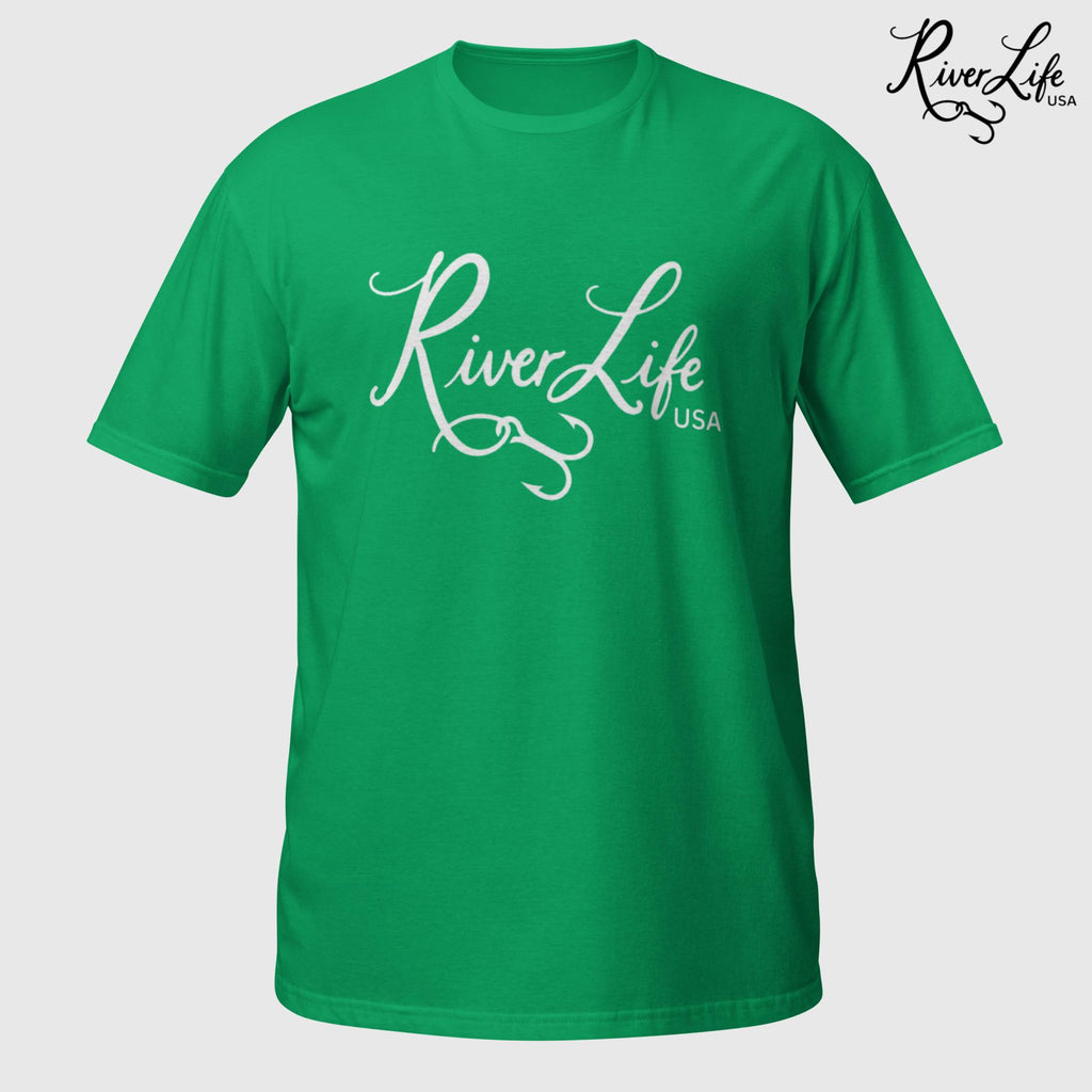 River Life USA Script Logo (white print) | Short-Sleeve Unisex T-Shirt-Irish Green-River Life USA