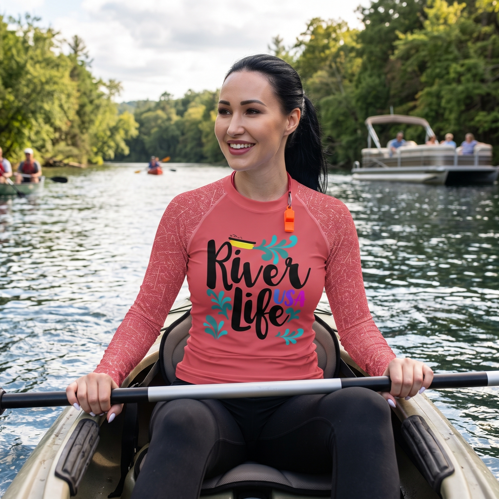 River Life USA Yellow Boat | Women's Rash Guard-XS-River Life USA