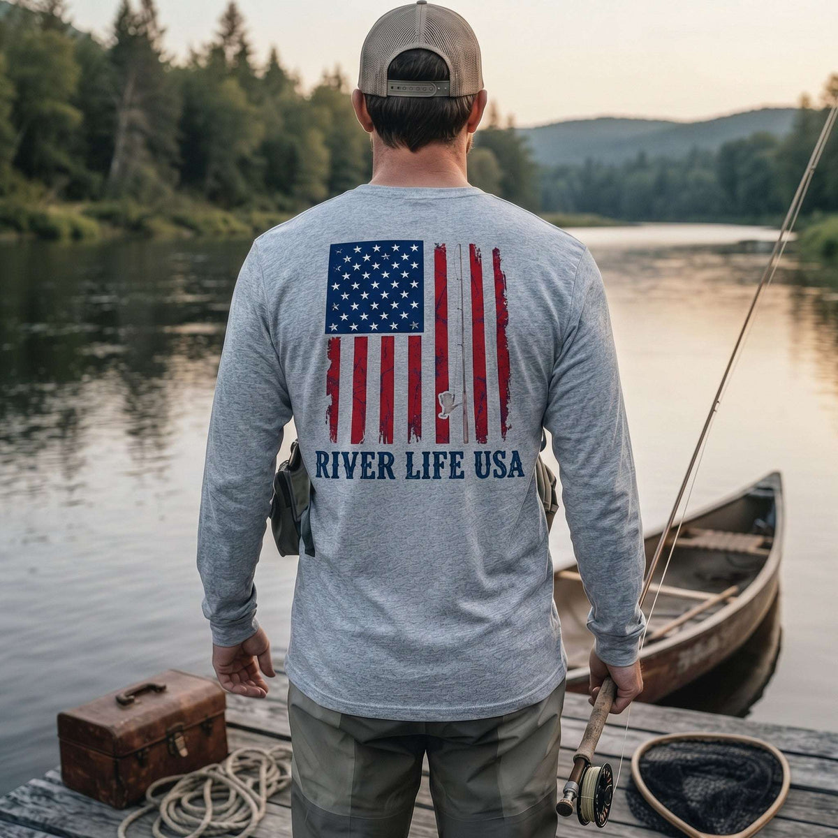 River Patriot - Vertical Flag | Long-Sleeve Unisex T-Shirt