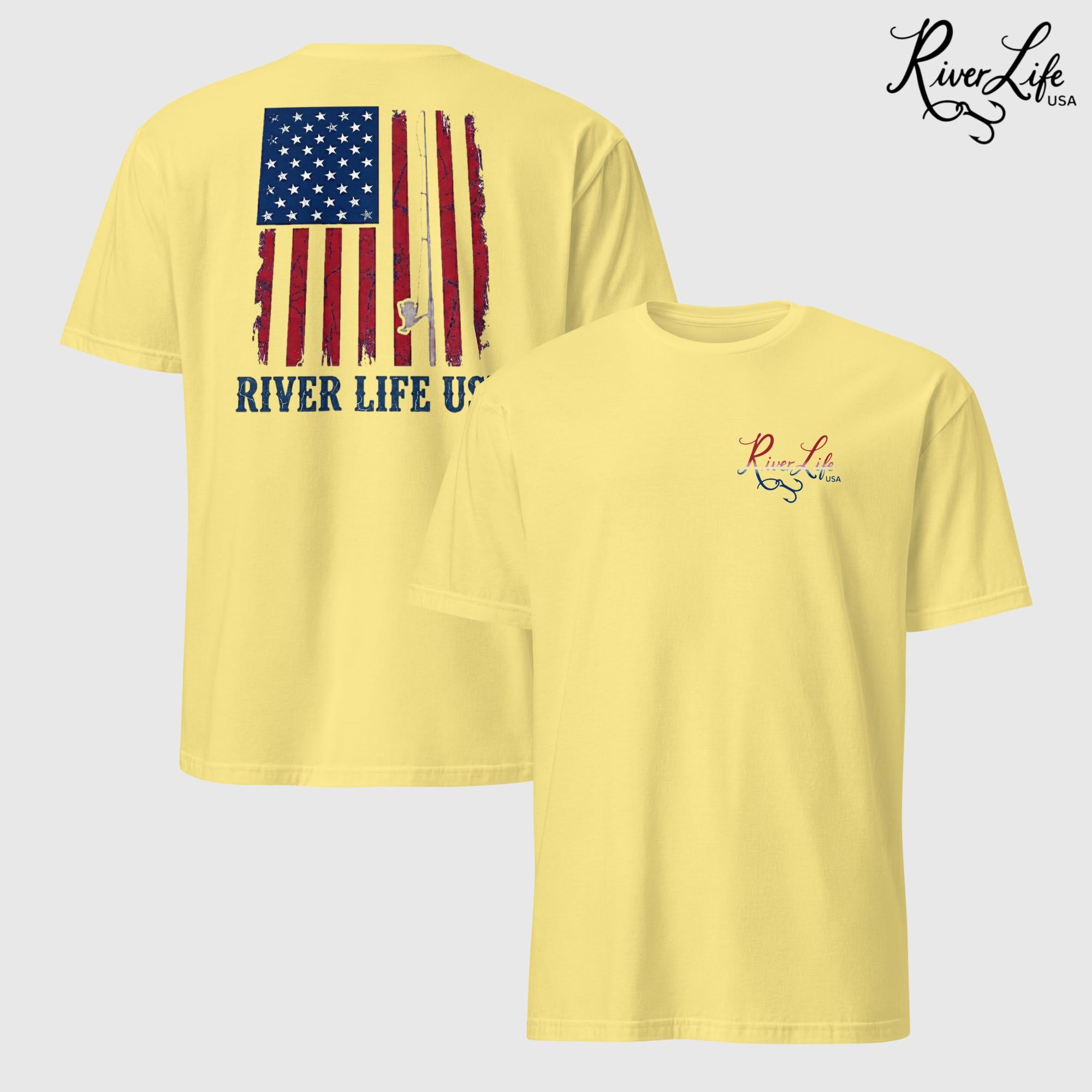 River Patriot - Vertical American Flag | Short-Sleeve Unisex T-Shirt-Cornsilk-River Life USA