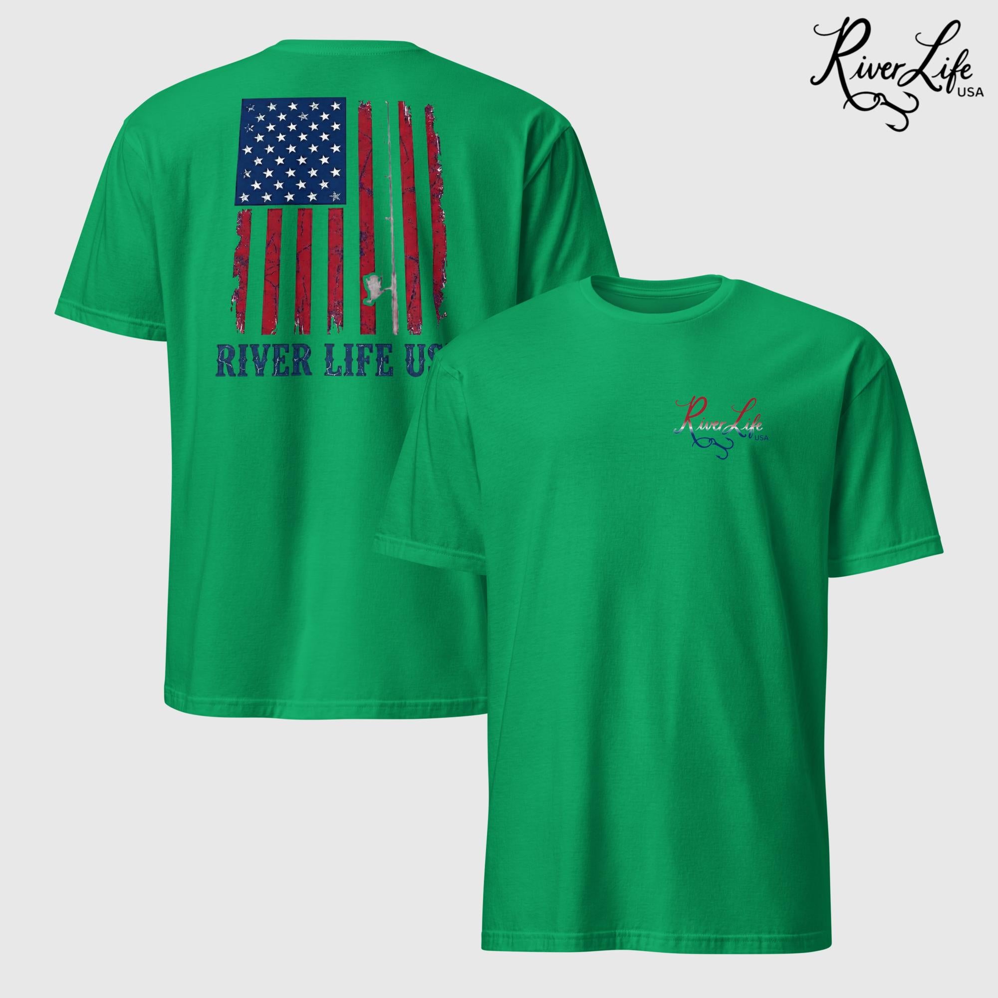 River Patriot - Vertical American Flag | Short-Sleeve Unisex T-Shirt-Irish Green-River Life USA