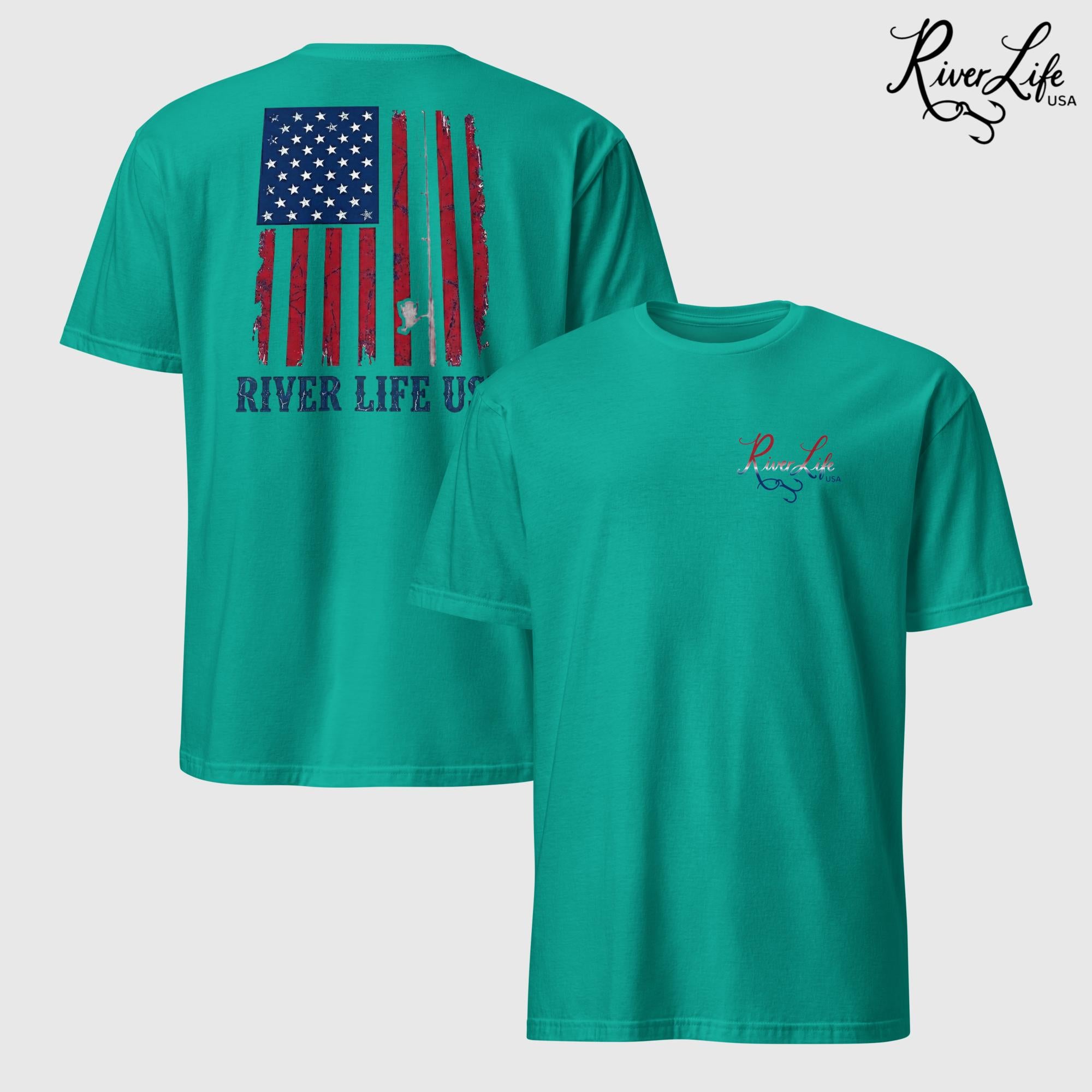 River Patriot - Vertical American Flag | Short-Sleeve Unisex T-Shirt-Jade Dome-River Life USA