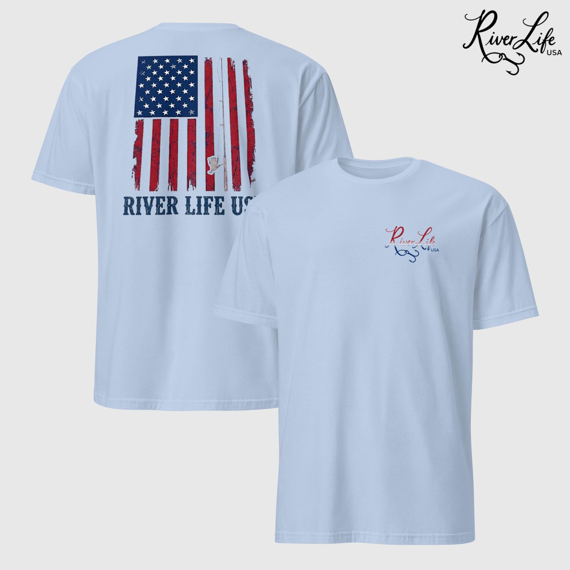 River Patriot - Vertical American Flag | Short-Sleeve Unisex T-Shirt-Light Blue-River Life USA