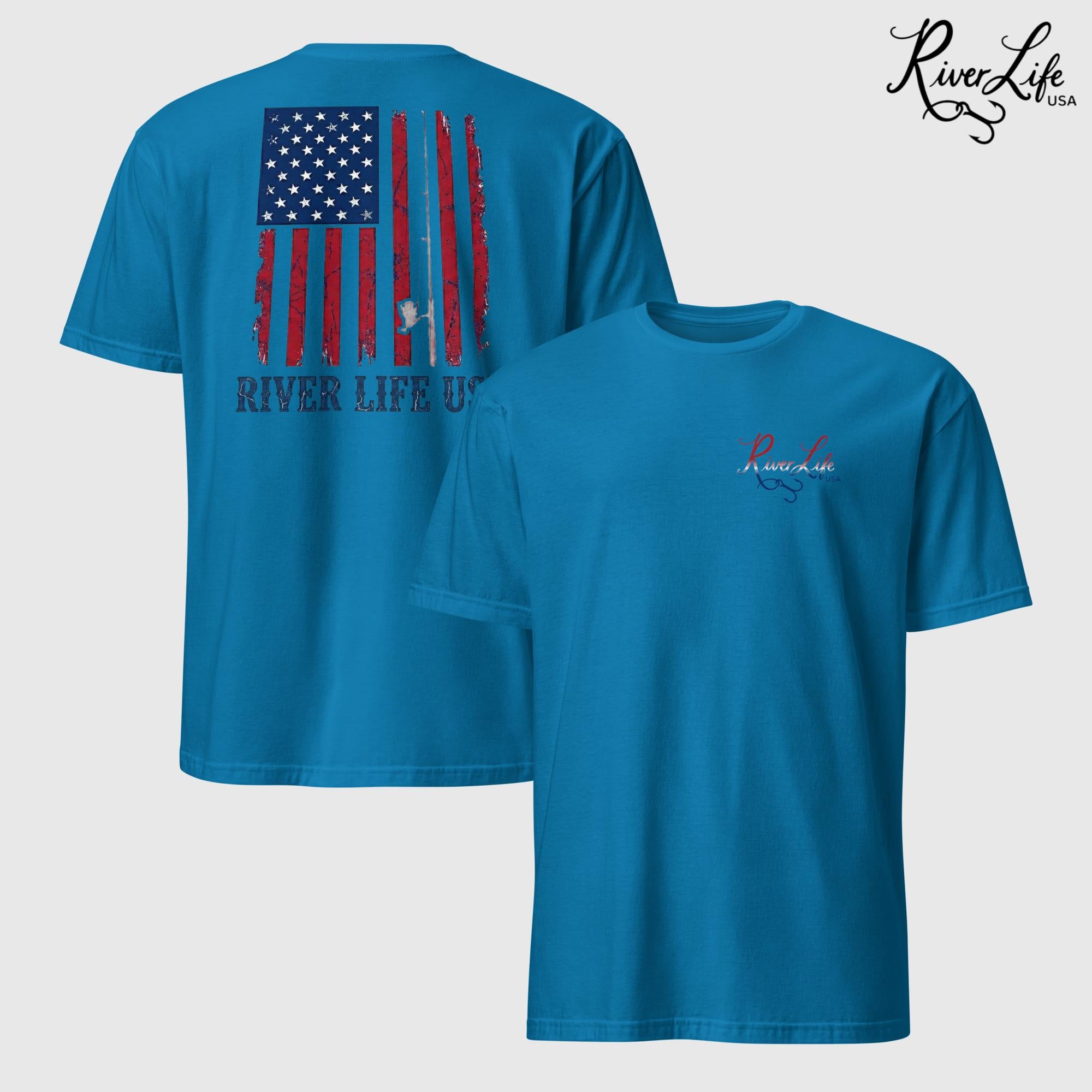 River Patriot - Vertical American Flag | Short-Sleeve Unisex T-Shirt-Sapphire-River Life USA