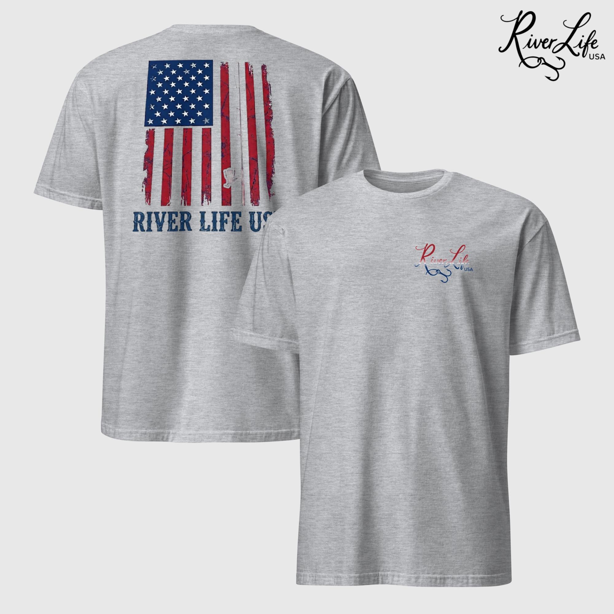 River Patriot - Vertical American Flag | Short-Sleeve Unisex T-Shirt-Sport Grey-River Life USA