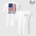 River Patriot - Vertical American Flag | Short-Sleeve Unisex T-Shirt-White-River Life USA