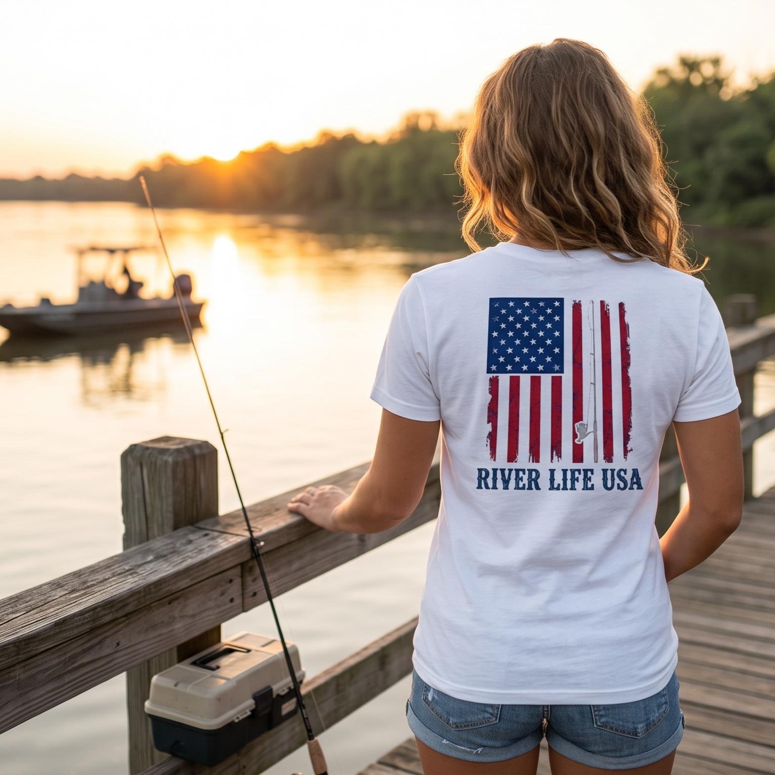 River Patriot - Vertical American Flag | Short-Sleeve Unisex T-Shirt-White-River Life USA