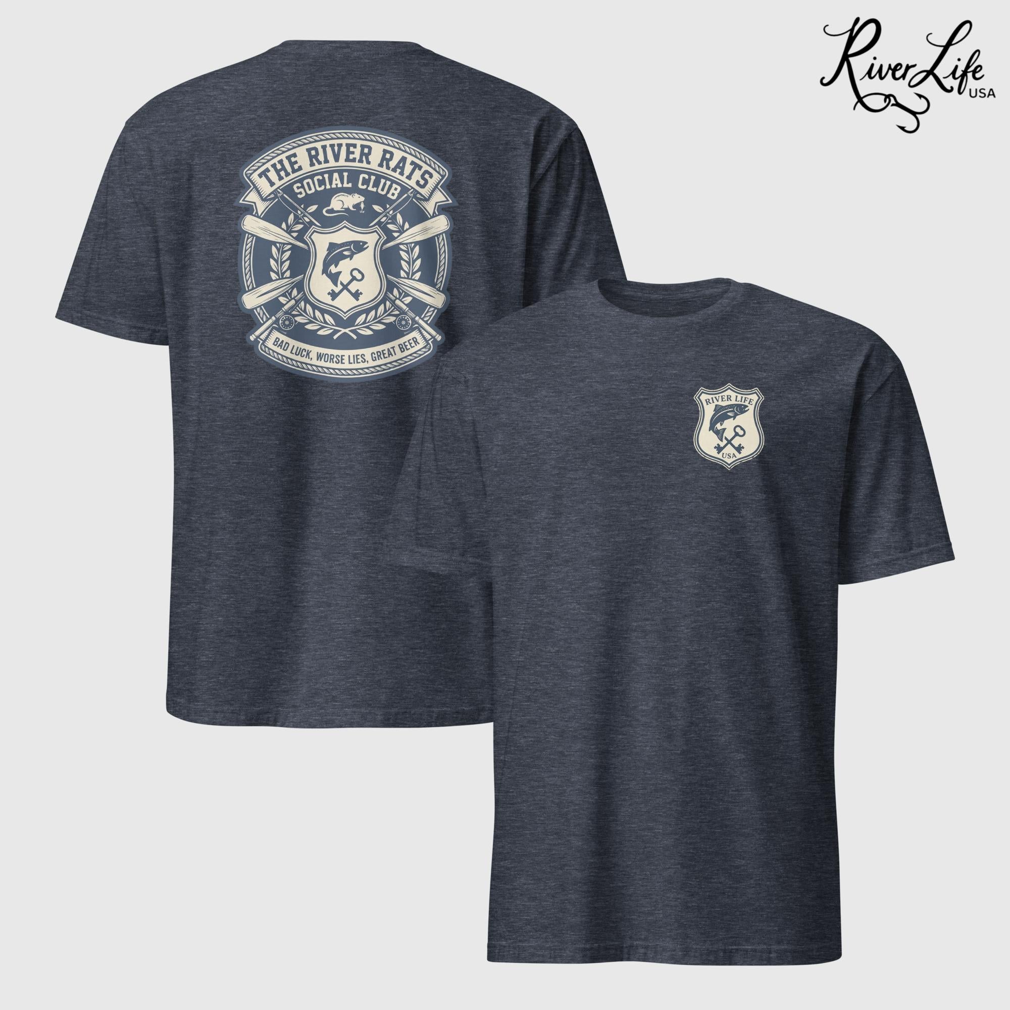 River Rats Social Club | Short-Sleeve Unisex T-Shirt-Heather Navy-River Life USA