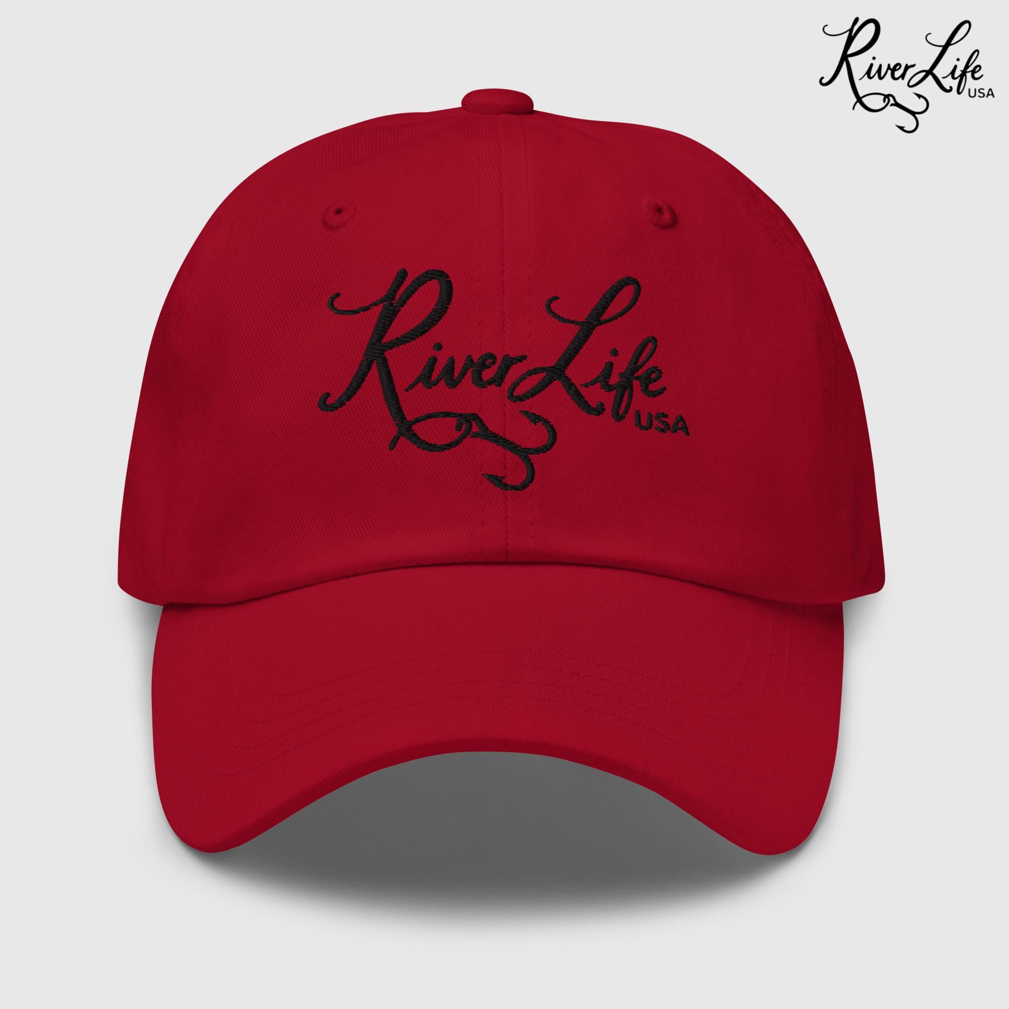 Script Logo (black embroidery) | Adjustable Dad hat-Cranberry-River Life USA