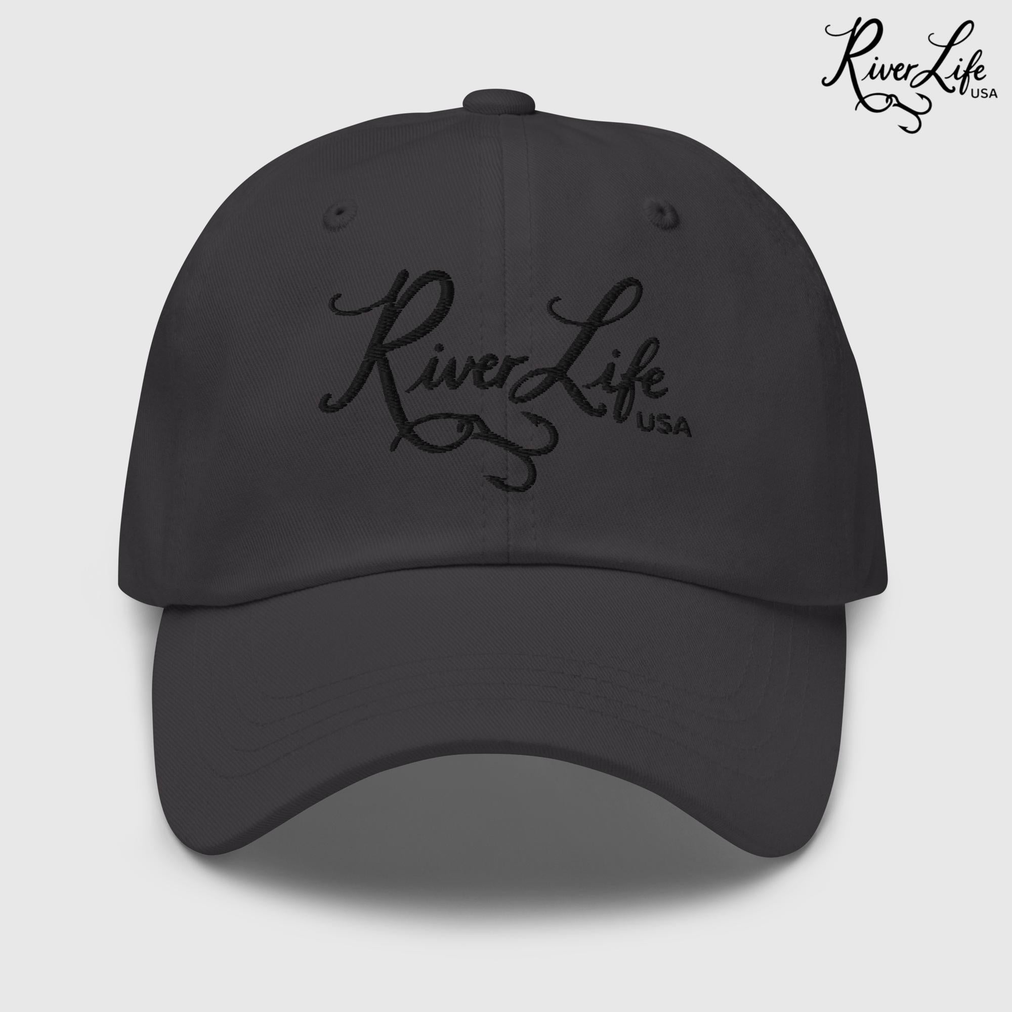 Script Logo (black embroidery) | Adjustable Dad hat-Dark Grey-River Life USA