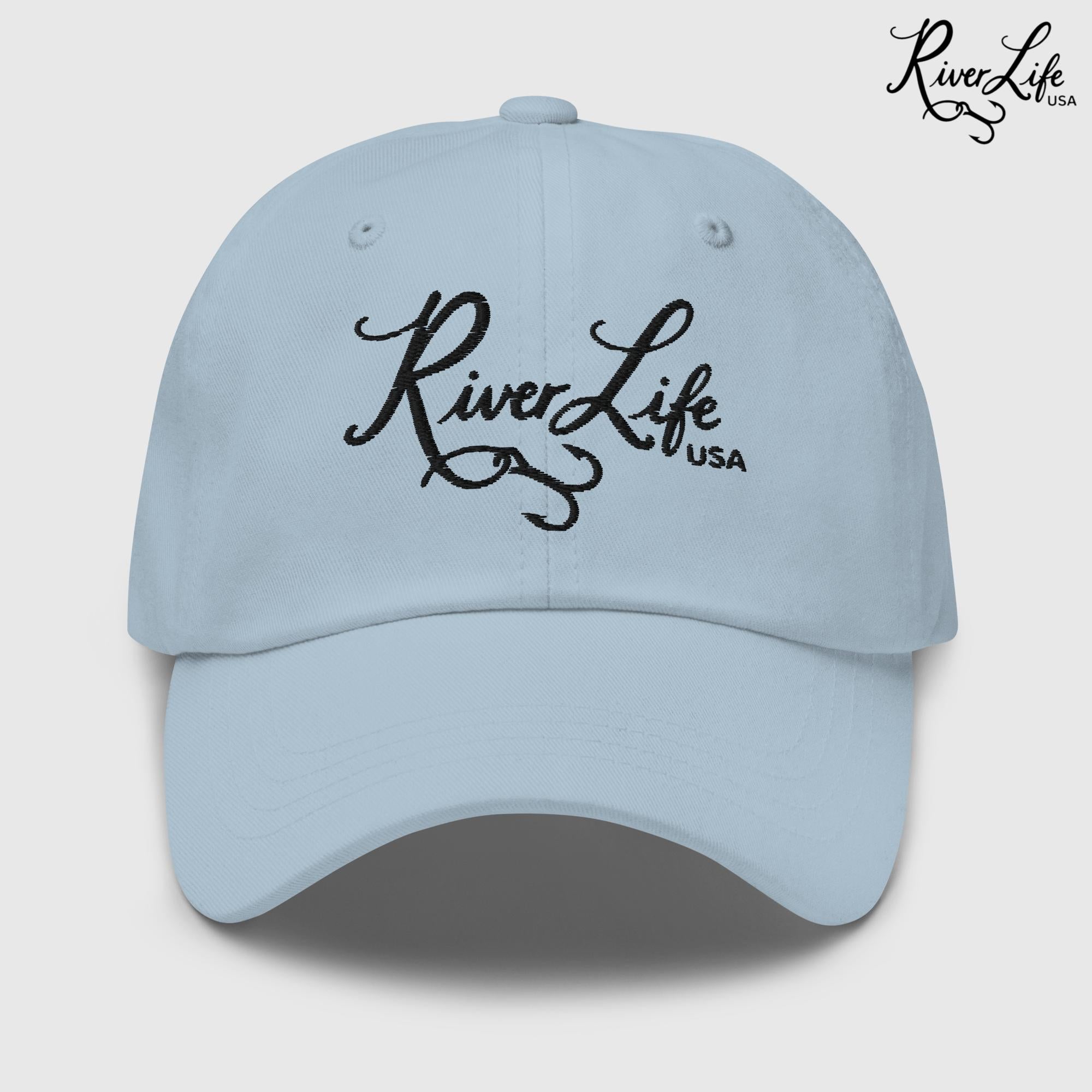 Script Logo (black embroidery) | Adjustable Dad hat-Light Blue-River Life USA