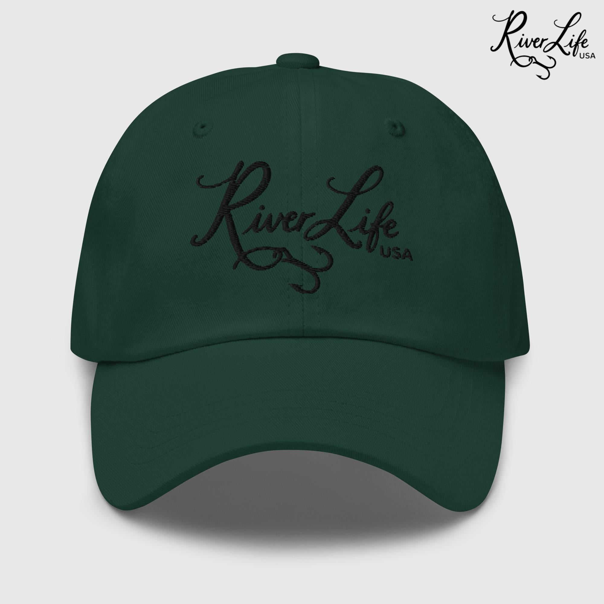 Script Logo (black embroidery) | Adjustable Dad hat-Spruce-River Life USA