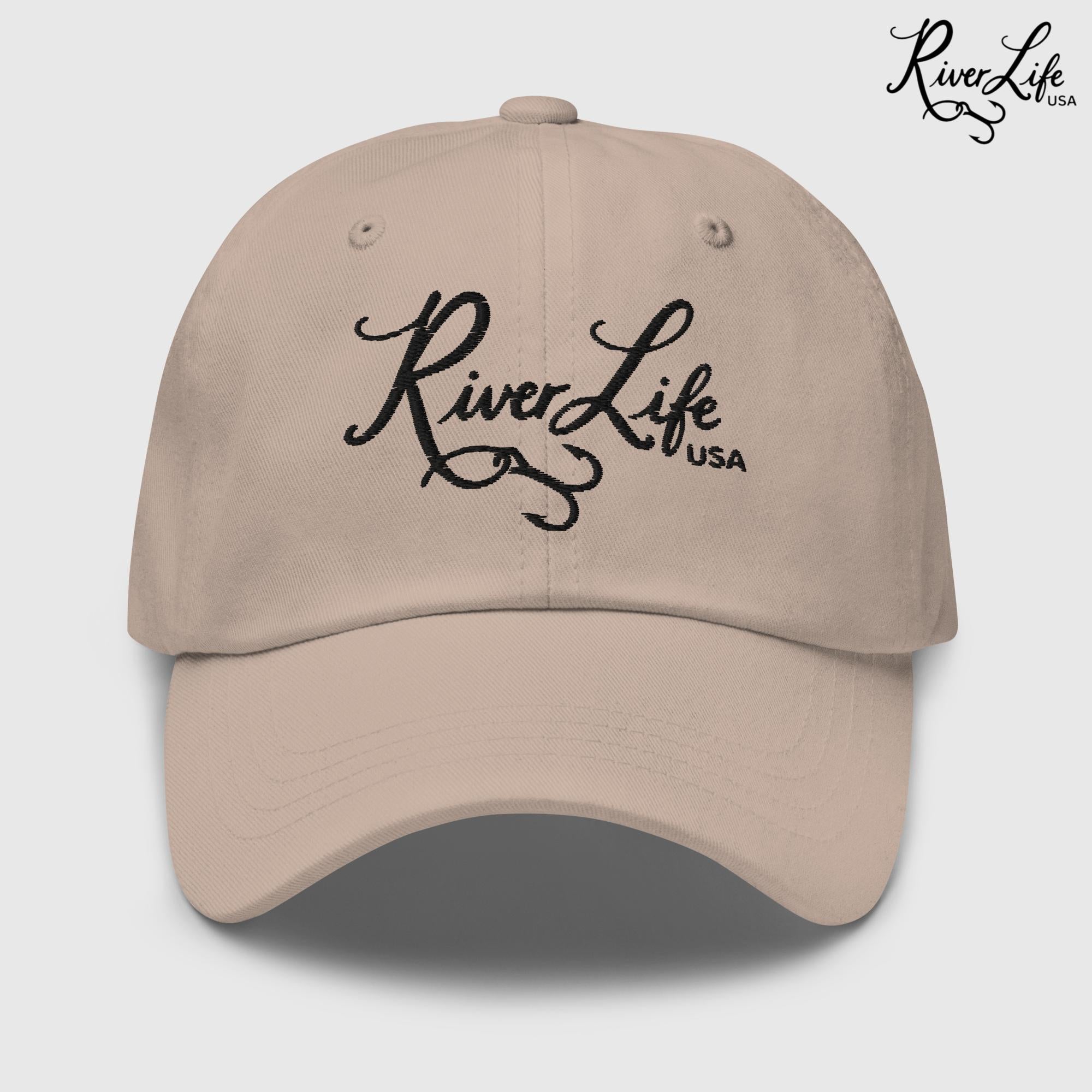 Script Logo (black embroidery) | Adjustable Dad hat-Stone-River Life USA