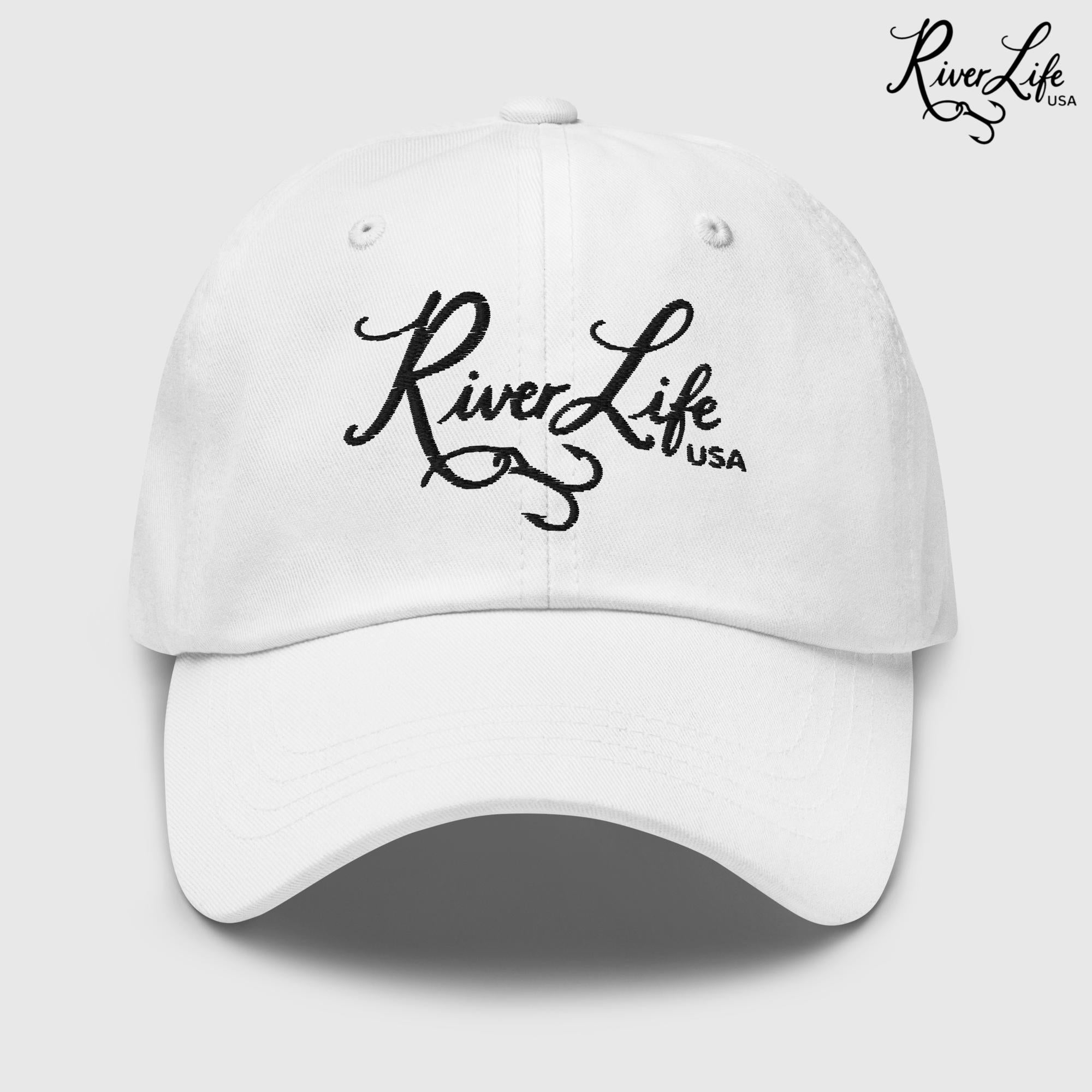 Script Logo (black embroidery) | Adjustable Dad hat-White-River Life USA