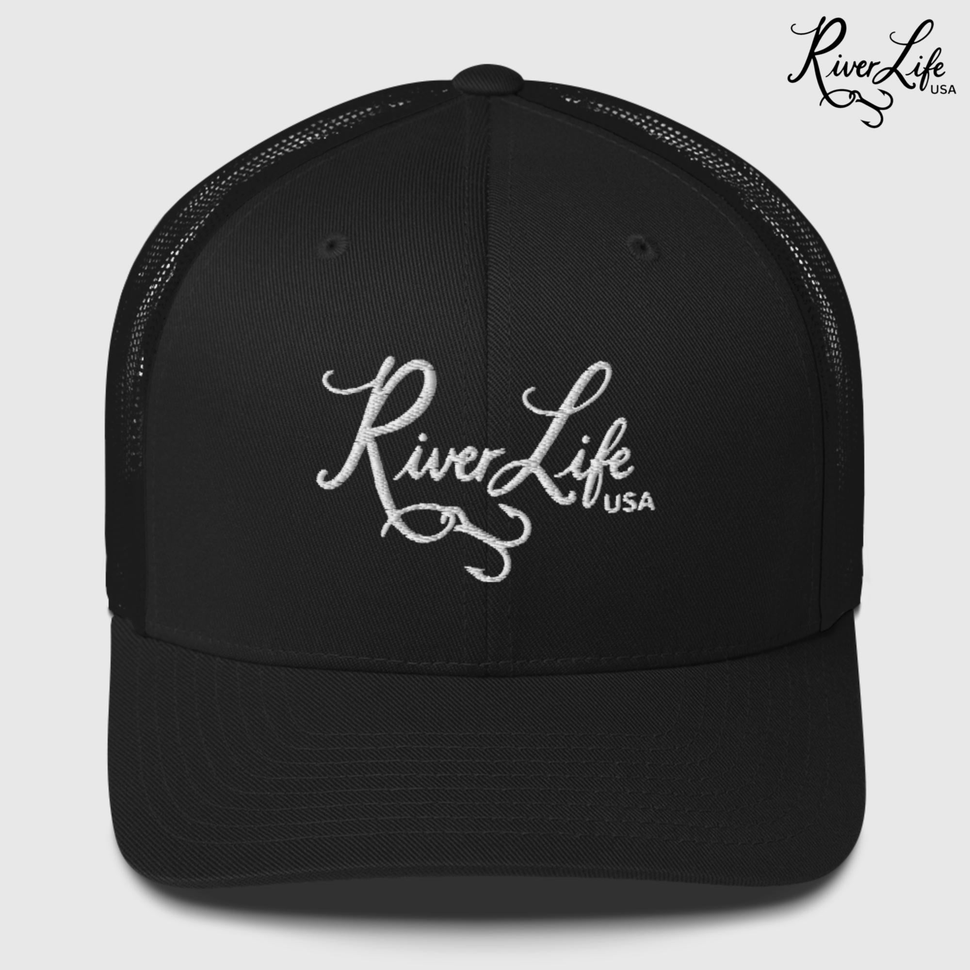 Script Logo (embroidered) | Snapback Trucker Cap-Black-River Life USA