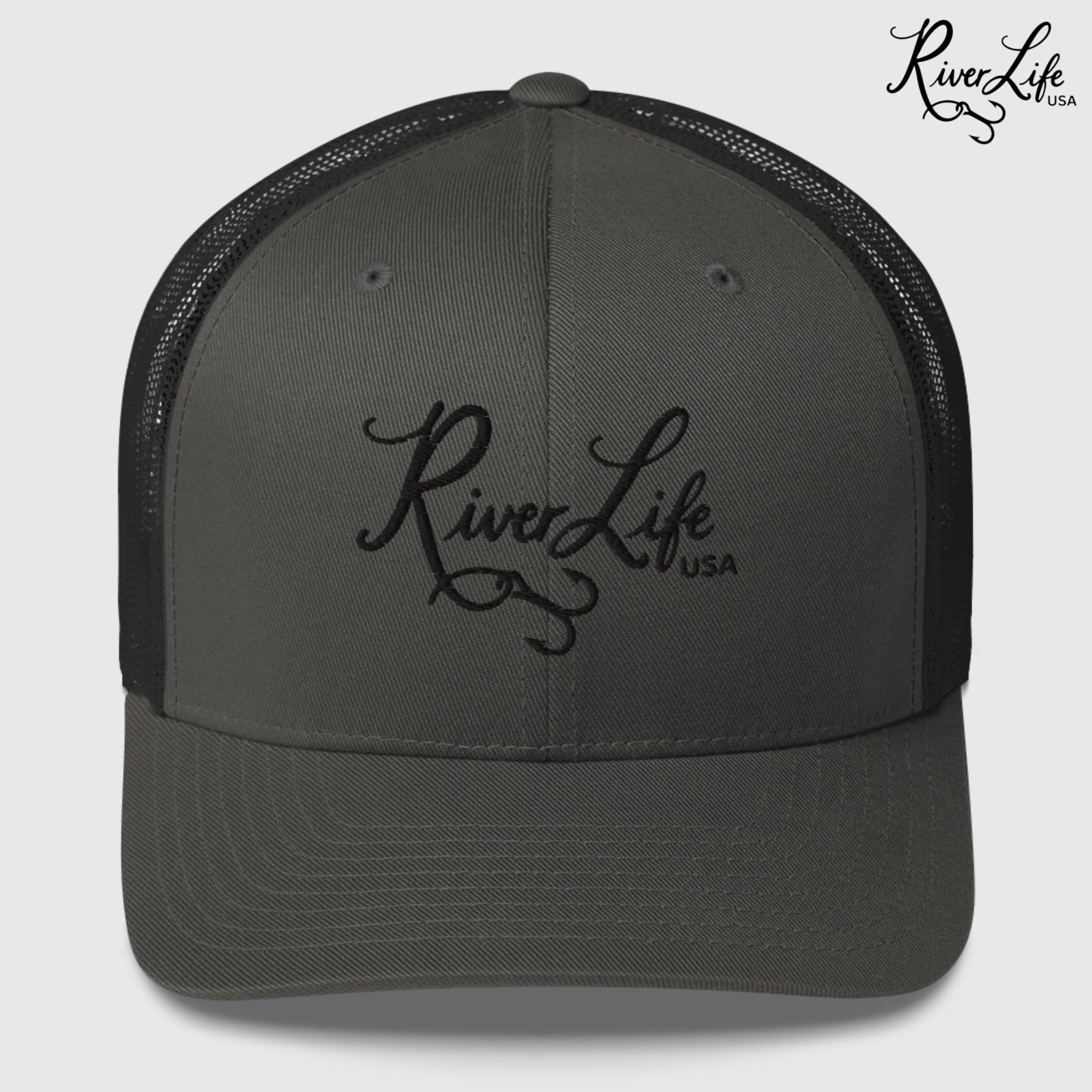 Script Logo (embroidered) | Snapback Trucker Cap-Charcoal-River Life USA