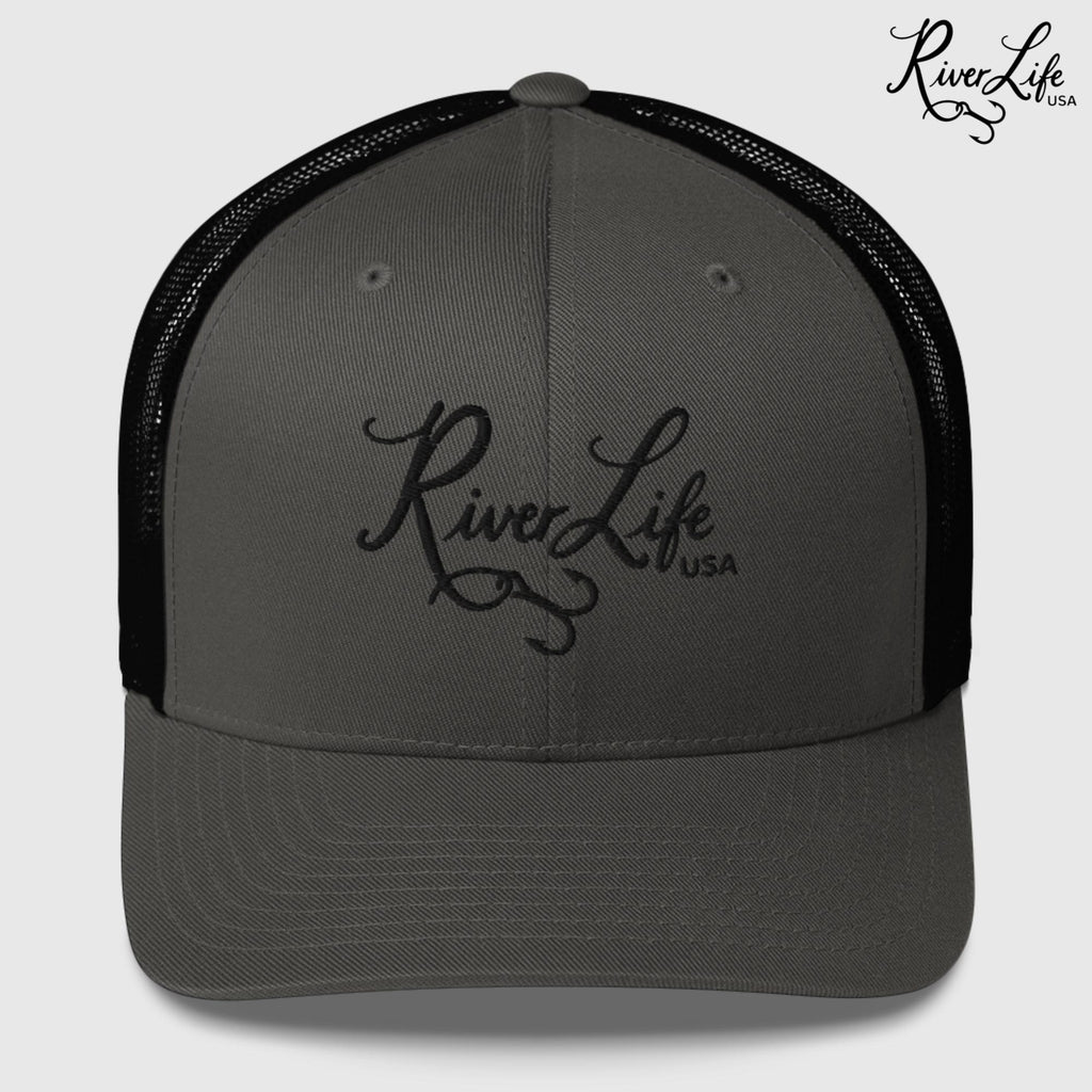 Script Logo (embroidered) | Snapback Trucker Cap-Charcoal/ Black-River Life USA