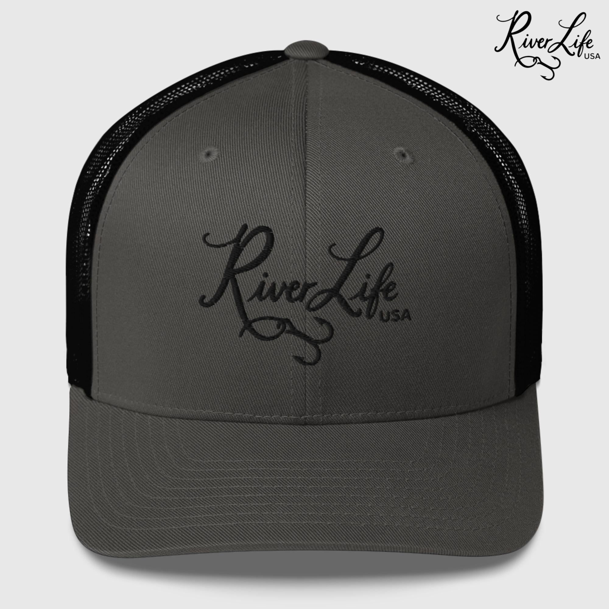 Script Logo (embroidered) | Snapback Trucker Cap-Charcoal/ Black-River Life USA