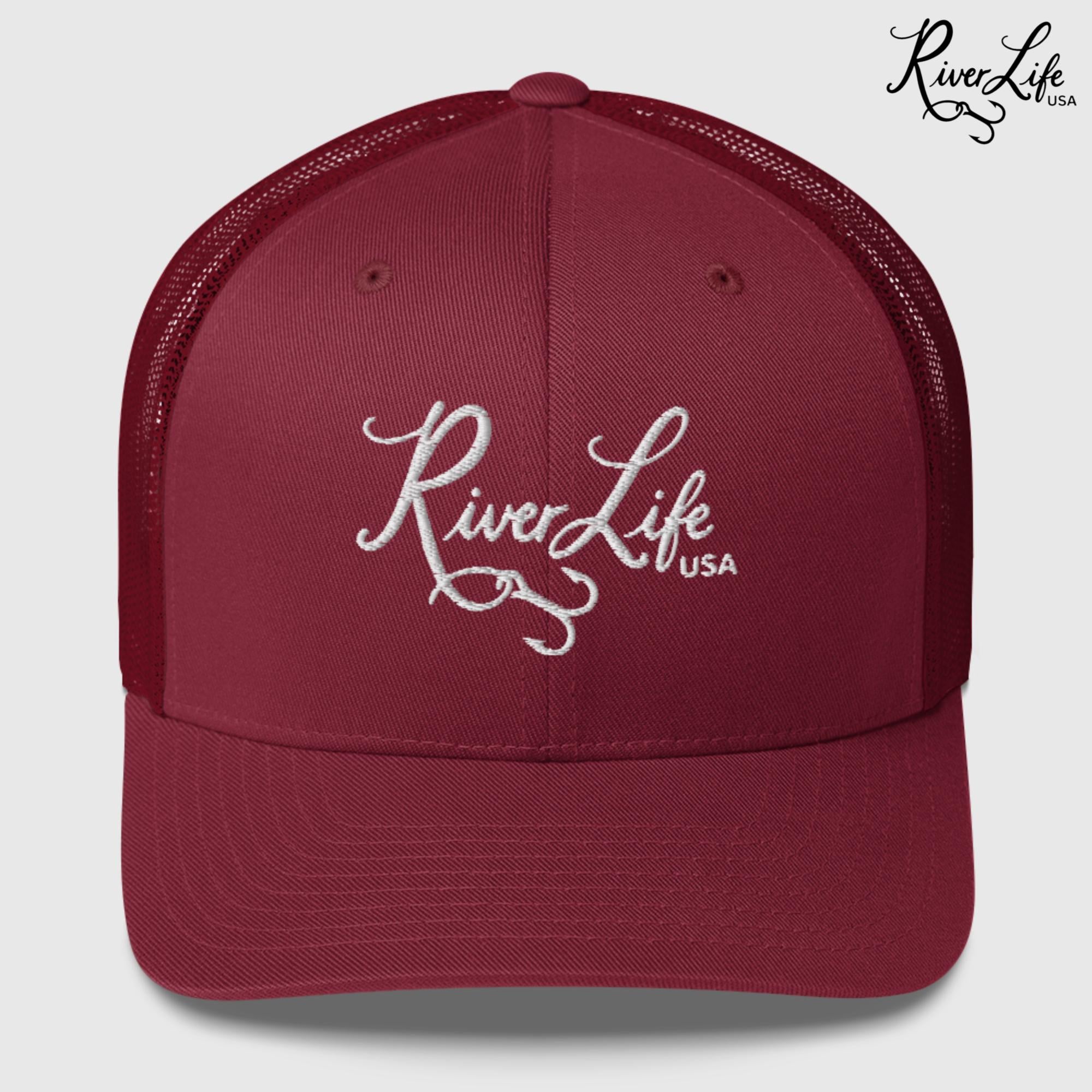 Script Logo (embroidered) | Snapback Trucker Cap-Cranberry-River Life USA