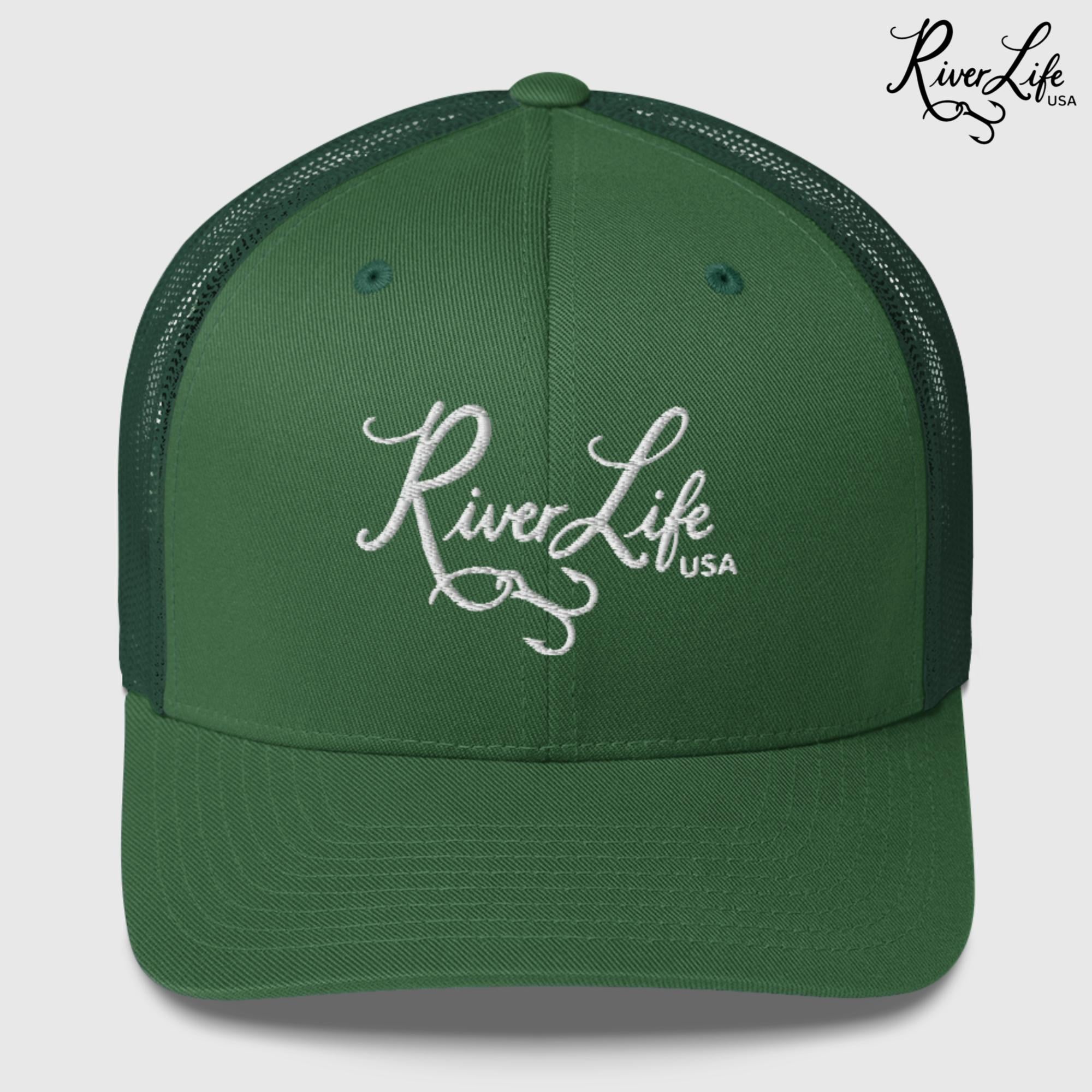 Script Logo (embroidered) | Snapback Trucker Cap-Evergreen-River Life USA