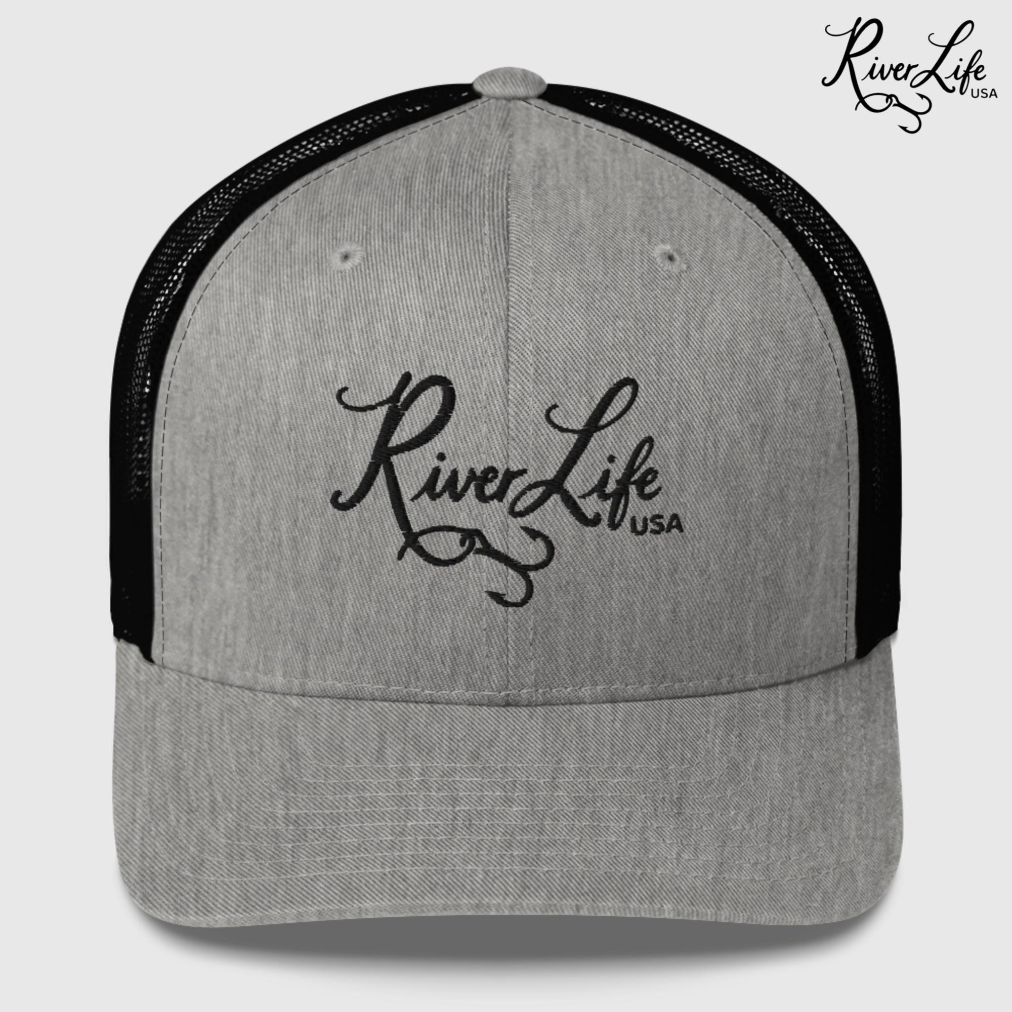 Script Logo (embroidered) | Snapback Trucker Cap-Heather/ Black-River Life USA